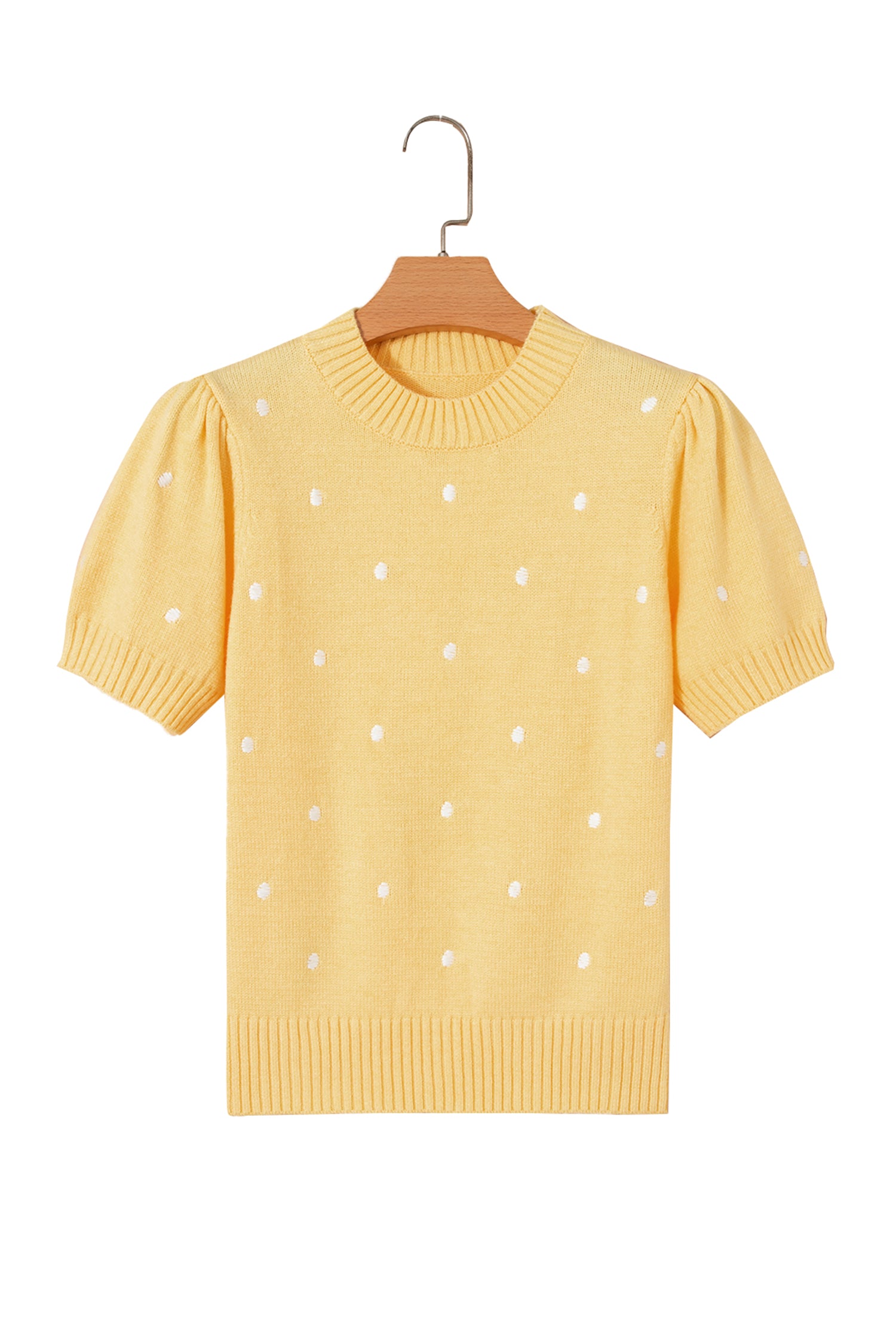 LivelyLooks Yellow Cream Elegant Polka Dot Bubble Short Sleeve Sweater women's fashion