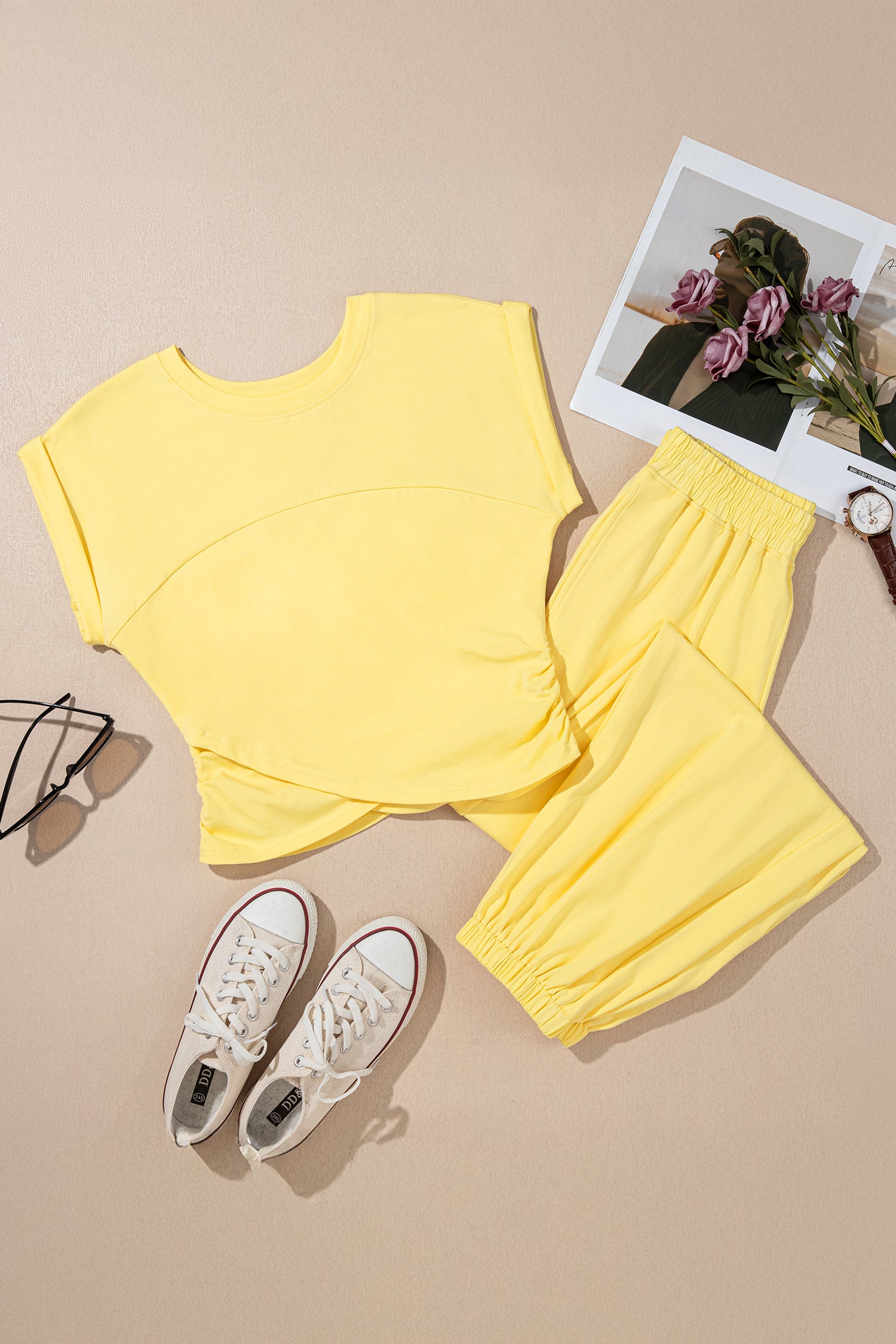 Solid Cropped Cap Sleeve Tank & Jogger Pants Set | 4 Colours | Sizes 8-22