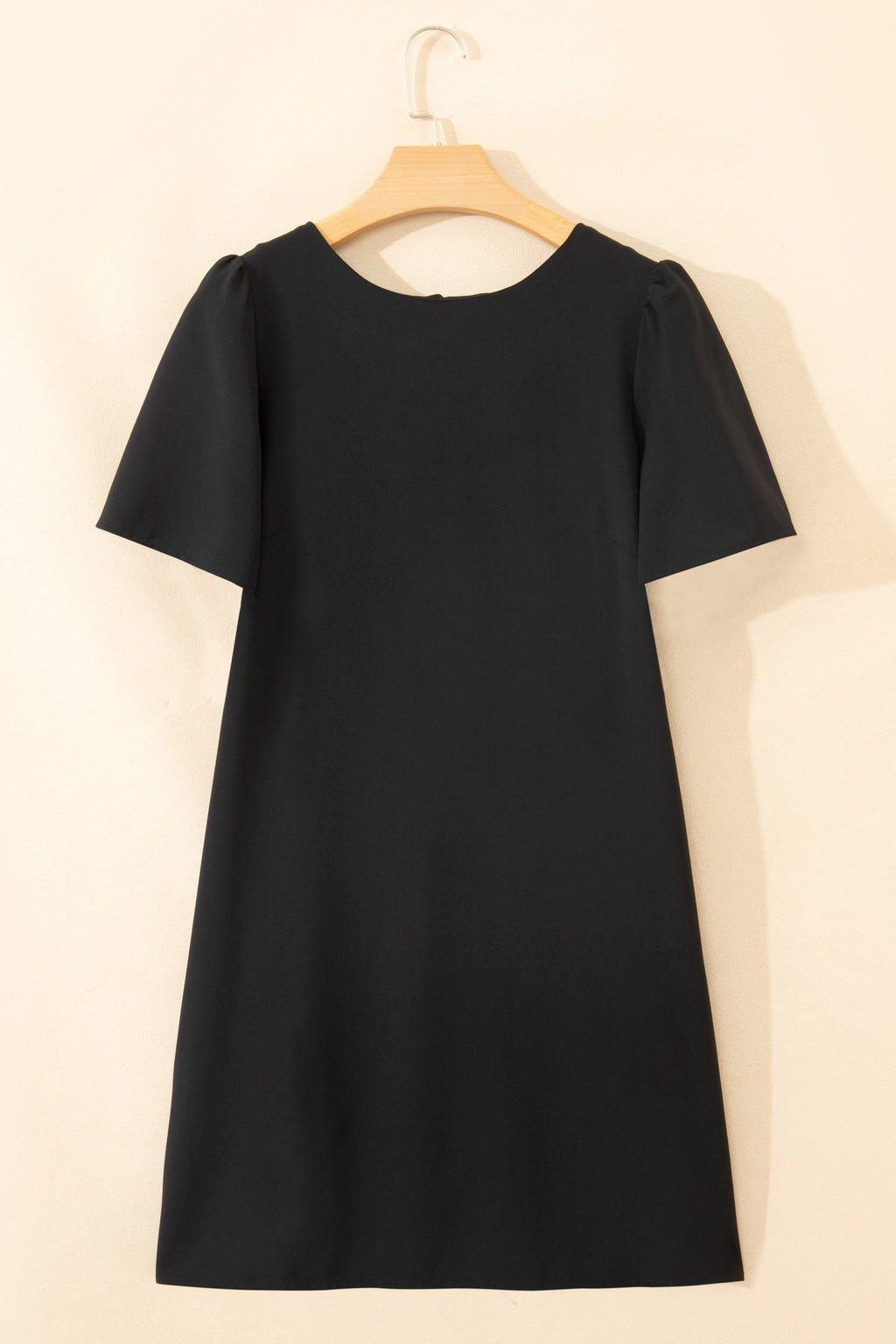 Black Bow Decor Backless Short Sleeve Shift Mini Dress S-XL
