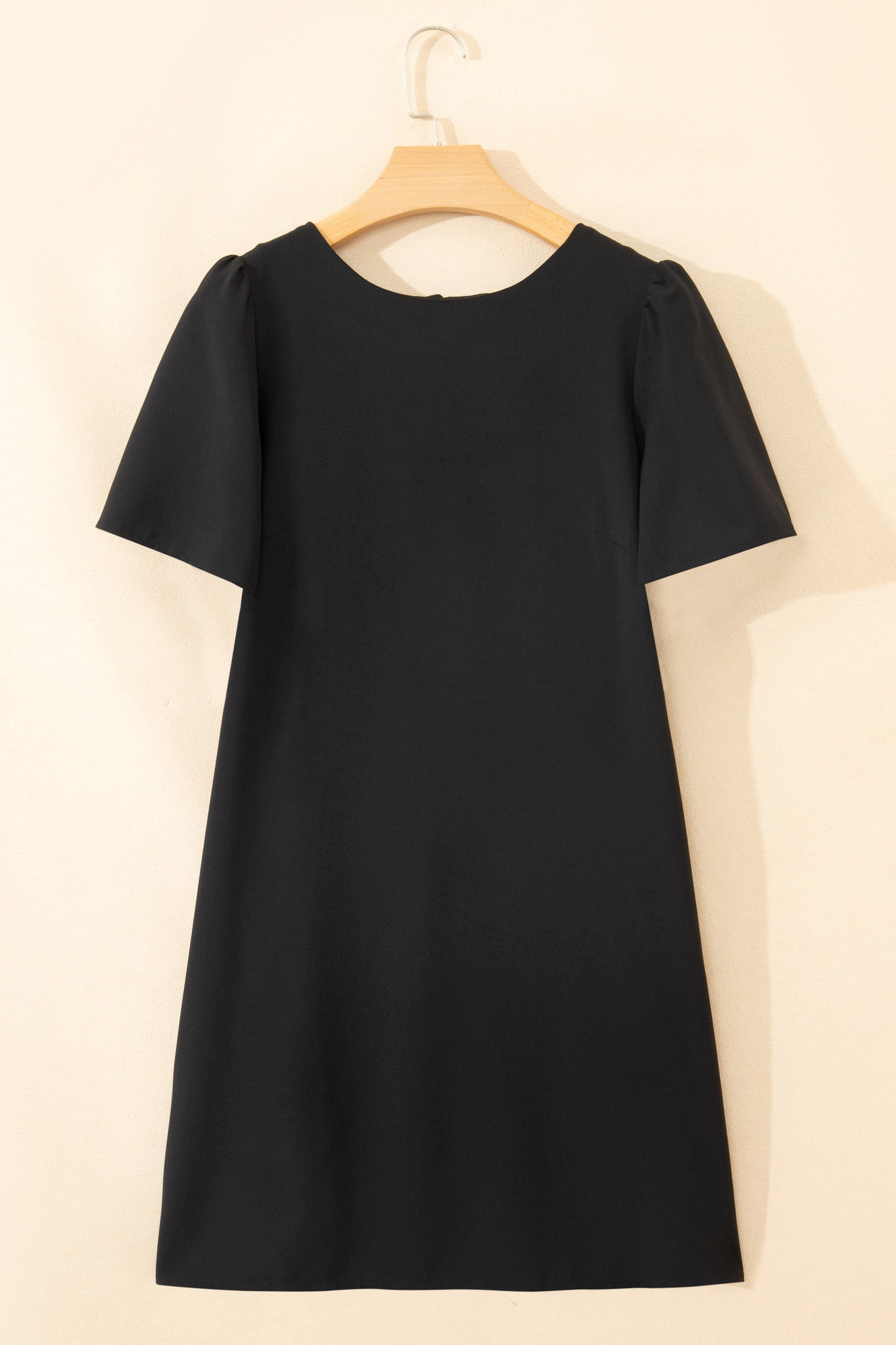Black Bow Decor Backless Short Sleeve Shift Mini Dress S-XL