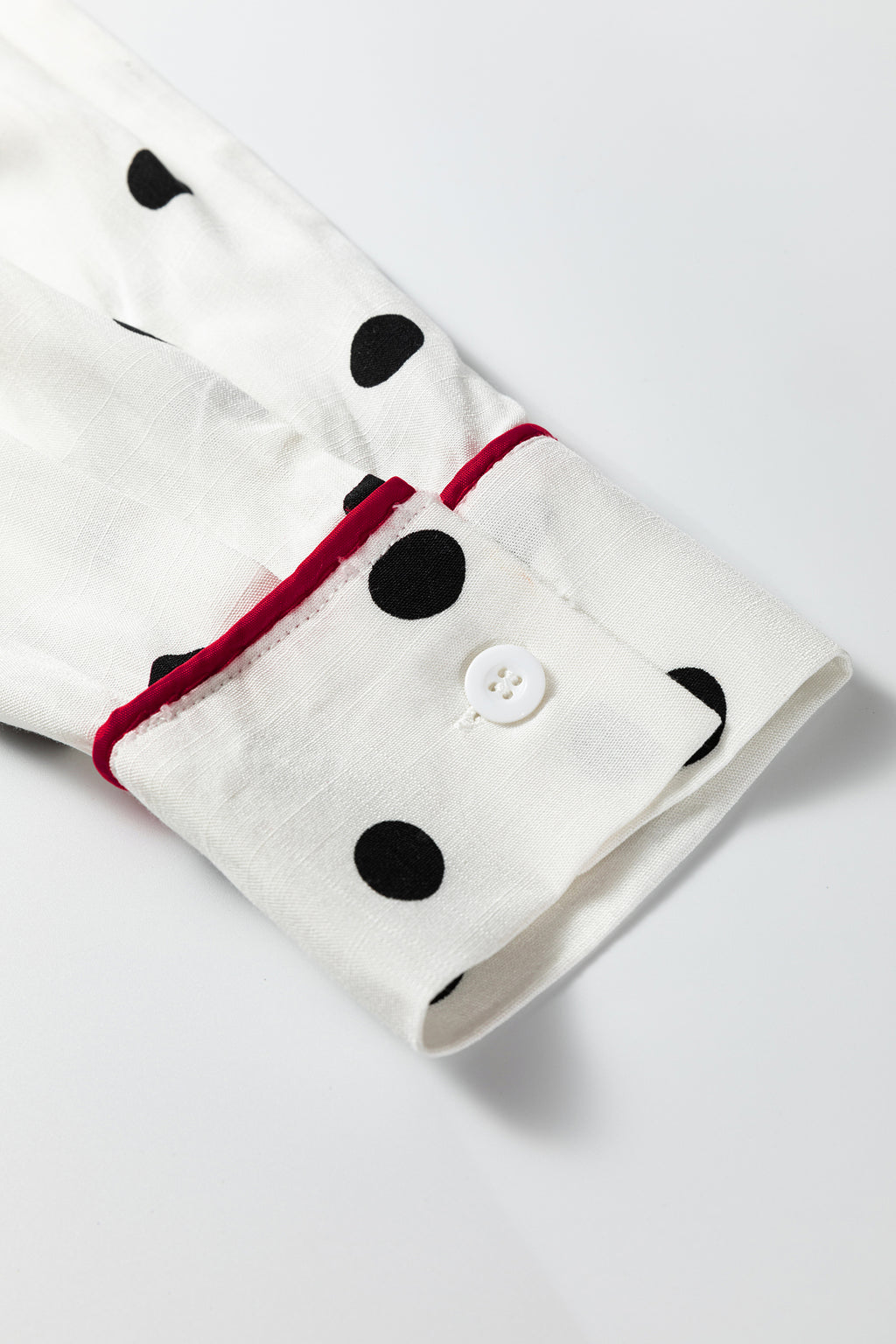 White Polka Dot Contrast Piping Elegant Women's Shirt