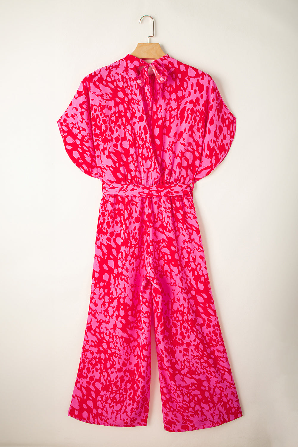 Women's Rose Leopard Print Belted Wide Leg Jumpsuit at LivelyLooks