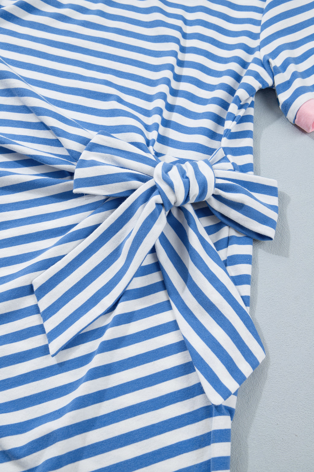 Women's Sky Blue Nautical Stripe Tie Waist Mini Dress at LivelyLooks
