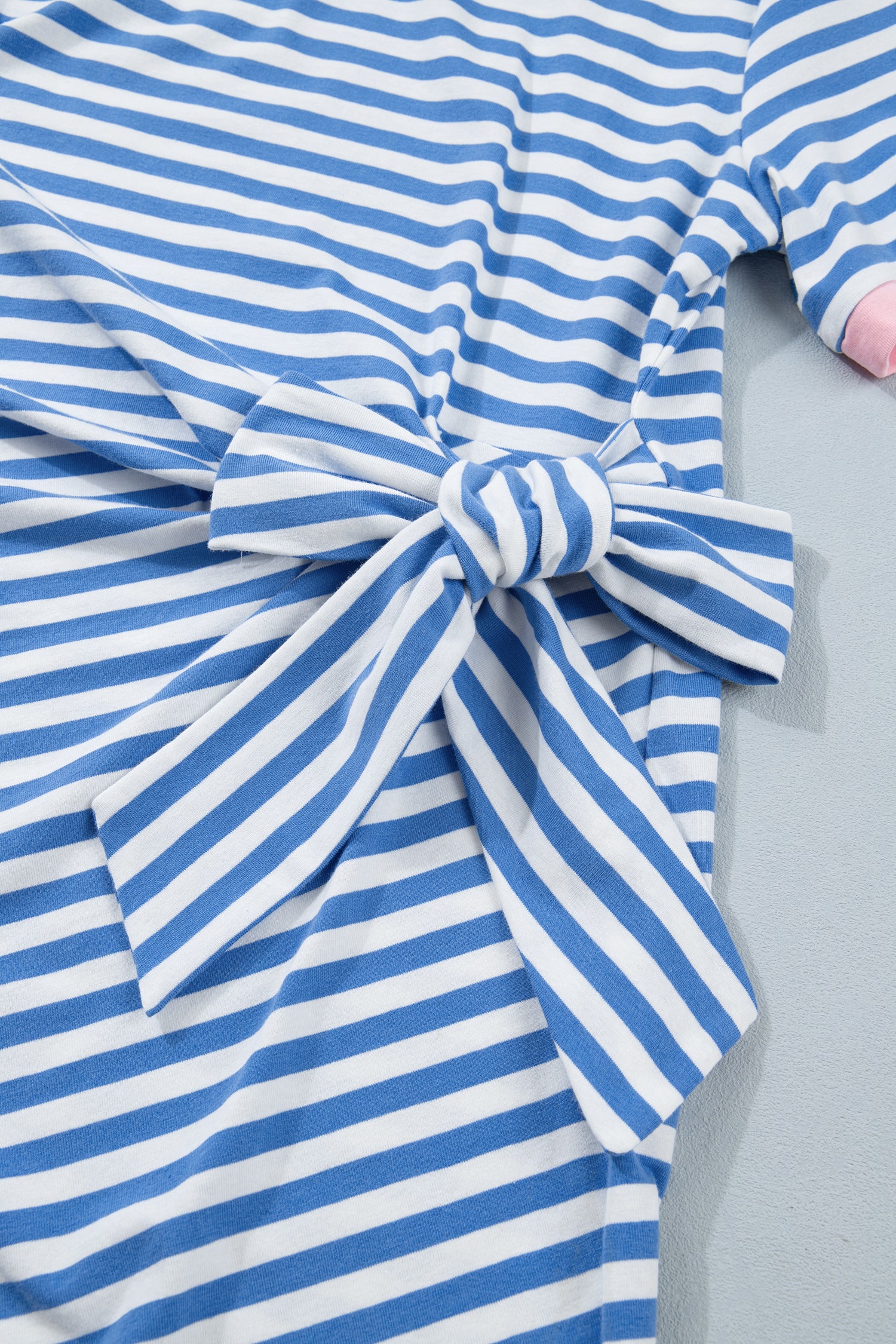Women's Sky Blue Nautical Stripe Tie Waist Mini Dress at LivelyLooks