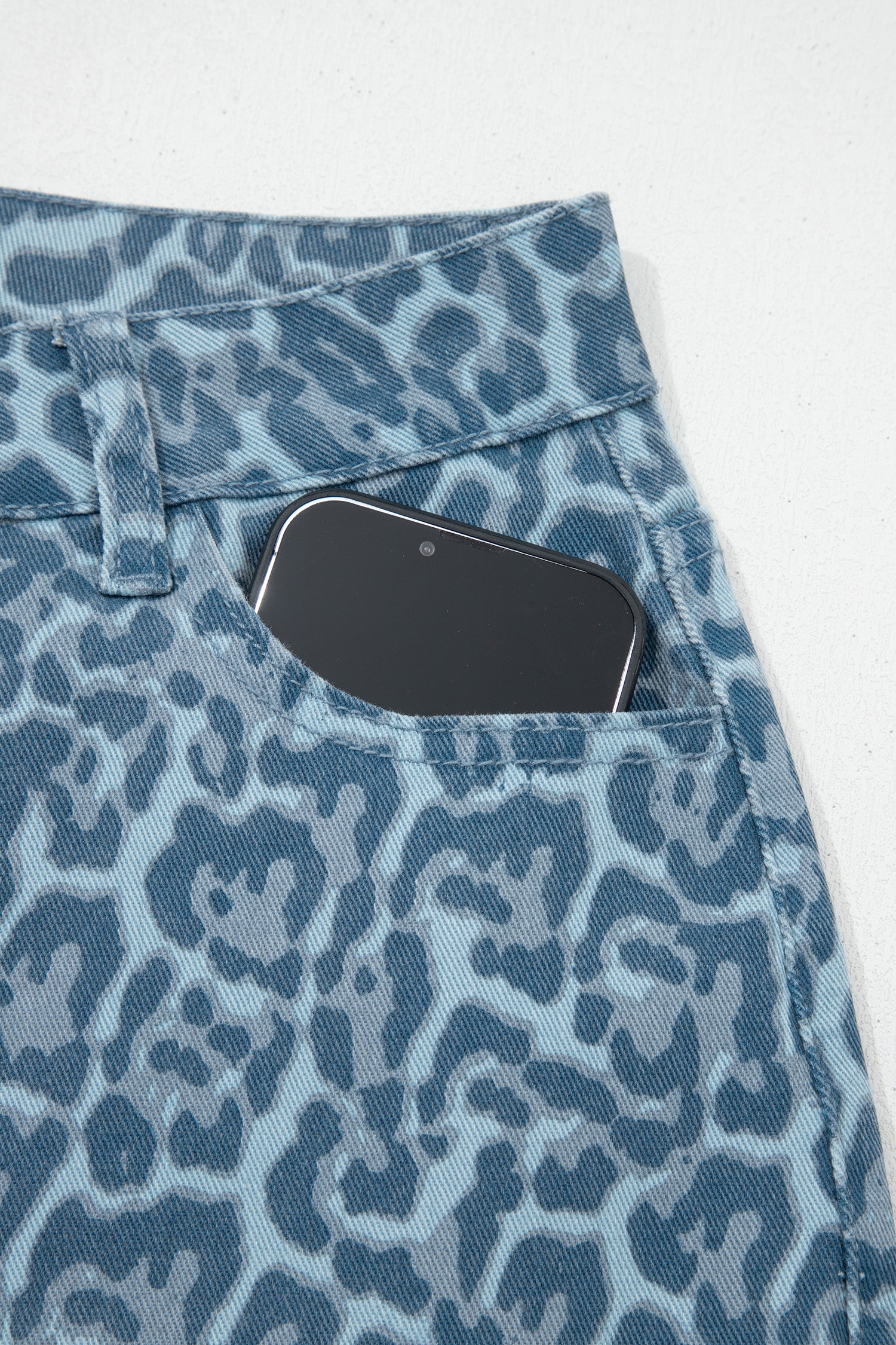 Women's Leopard Print Wide Leg High Waist Jeans | Brown, Grey, Blue & Pink at LivelyLooks