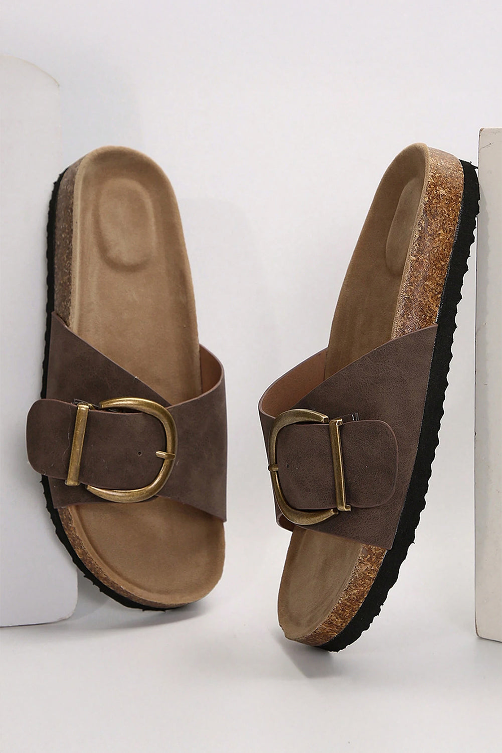 LivelyLooks Women's Coffee Buckle Decor Faux Suede Thick Sole Sandals EU 37-42 women's fashion
