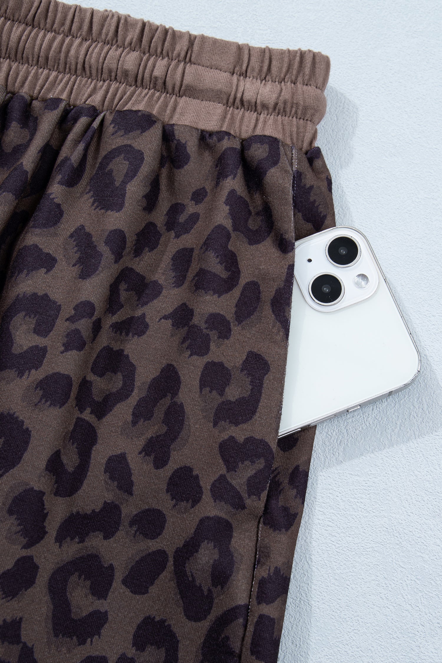 Leopard Print V-Neck Collar 2pcs Short Set | Rose, Khaki & Brown