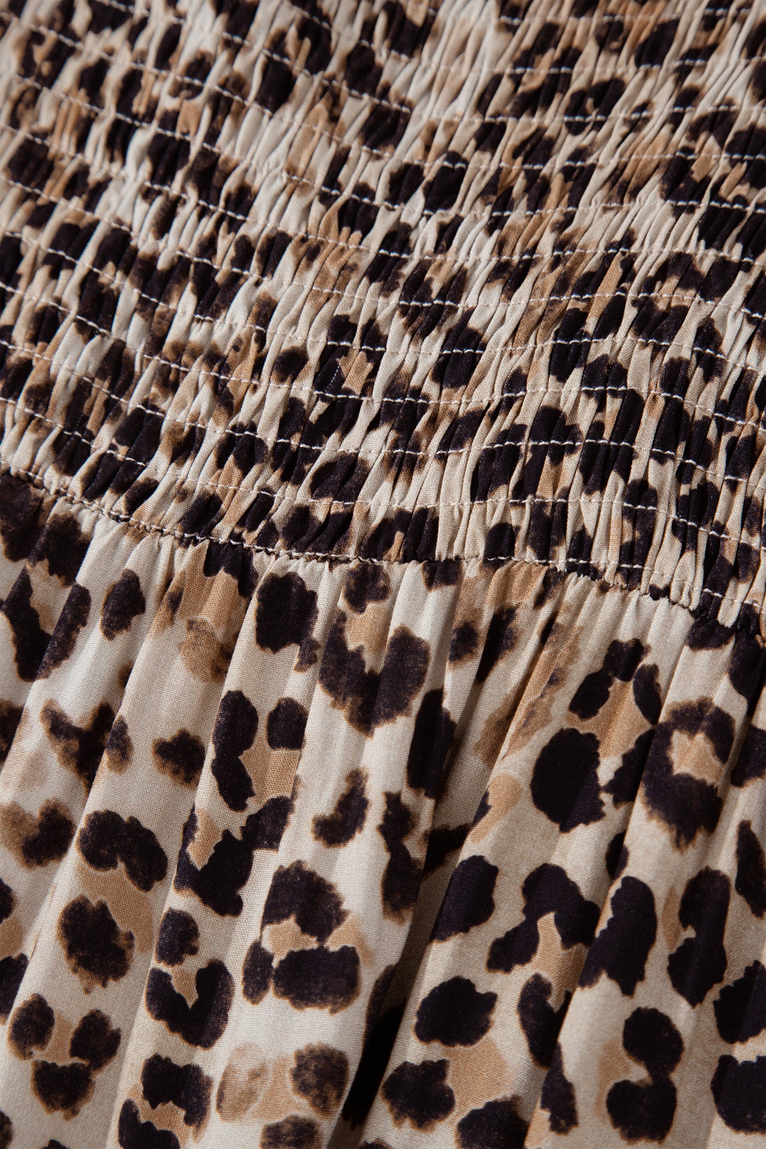 Brown Leopard Print Smocked Ruffled Strap Tiered Maxi Dress