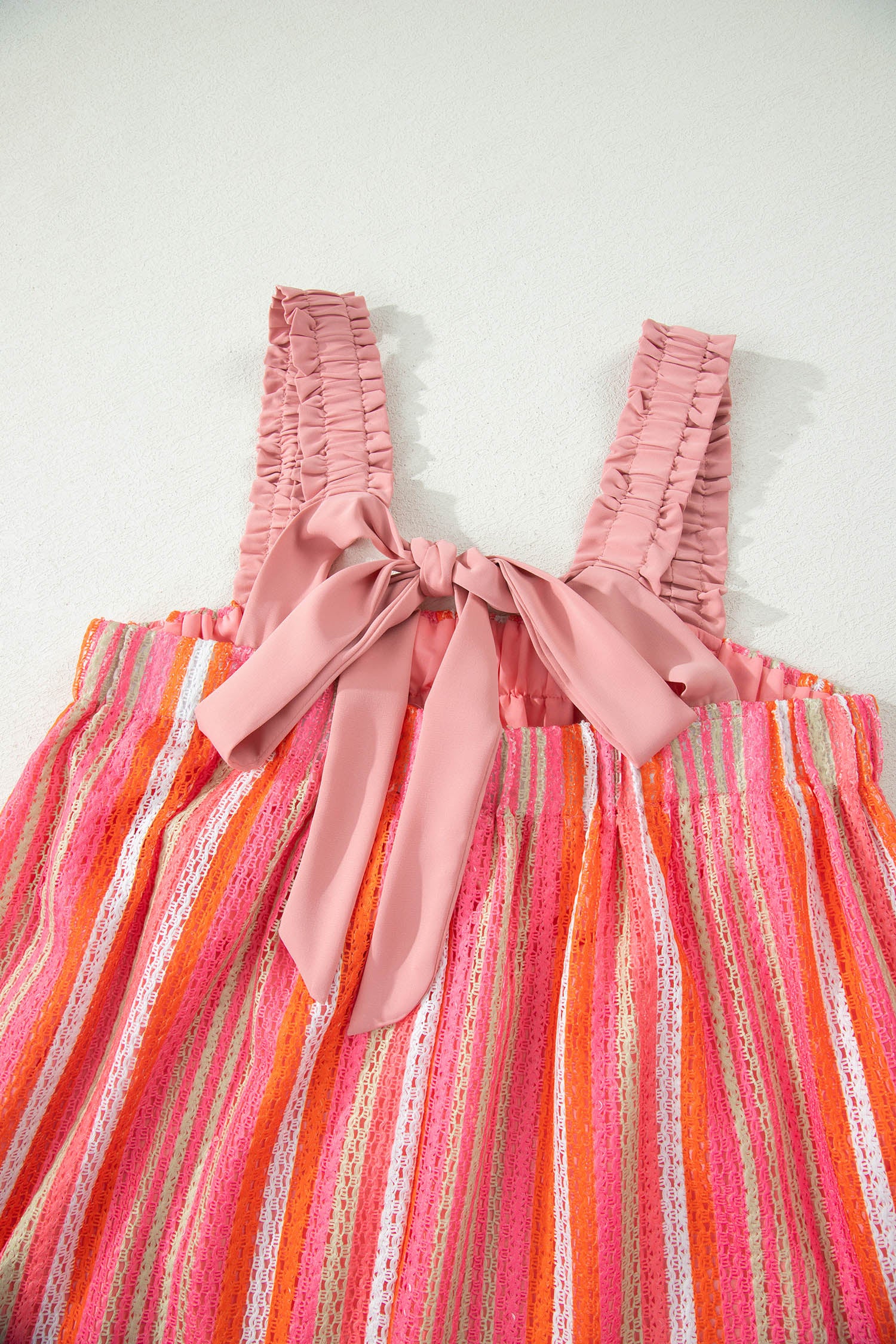LivelyLooks Pink Stripe Maxi Dress Ruffled Straps Ribbon Knot Boho S-XL women's fashion