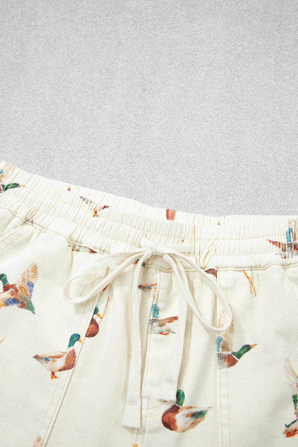 Beige Mallard Print Drawstring Denim Shorts UK 4-16