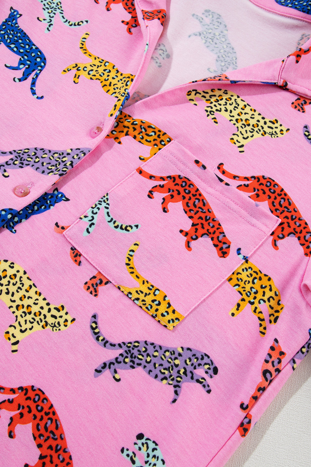 Pink Cheetah Print Pyjama Set | Shirt & Wide Leg Trousers