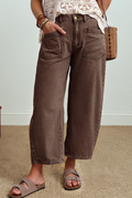 Shop Brown Barrel Leg Jeans Square Patch Pocket Ankle Length UK 4-16 at LivelyLooks