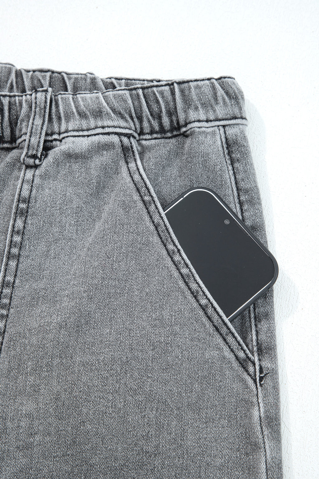 Shop Drawstring Seam Detail Raw Hem Wide Leg Denim Jeans UK 8-22 at LivelyLooks