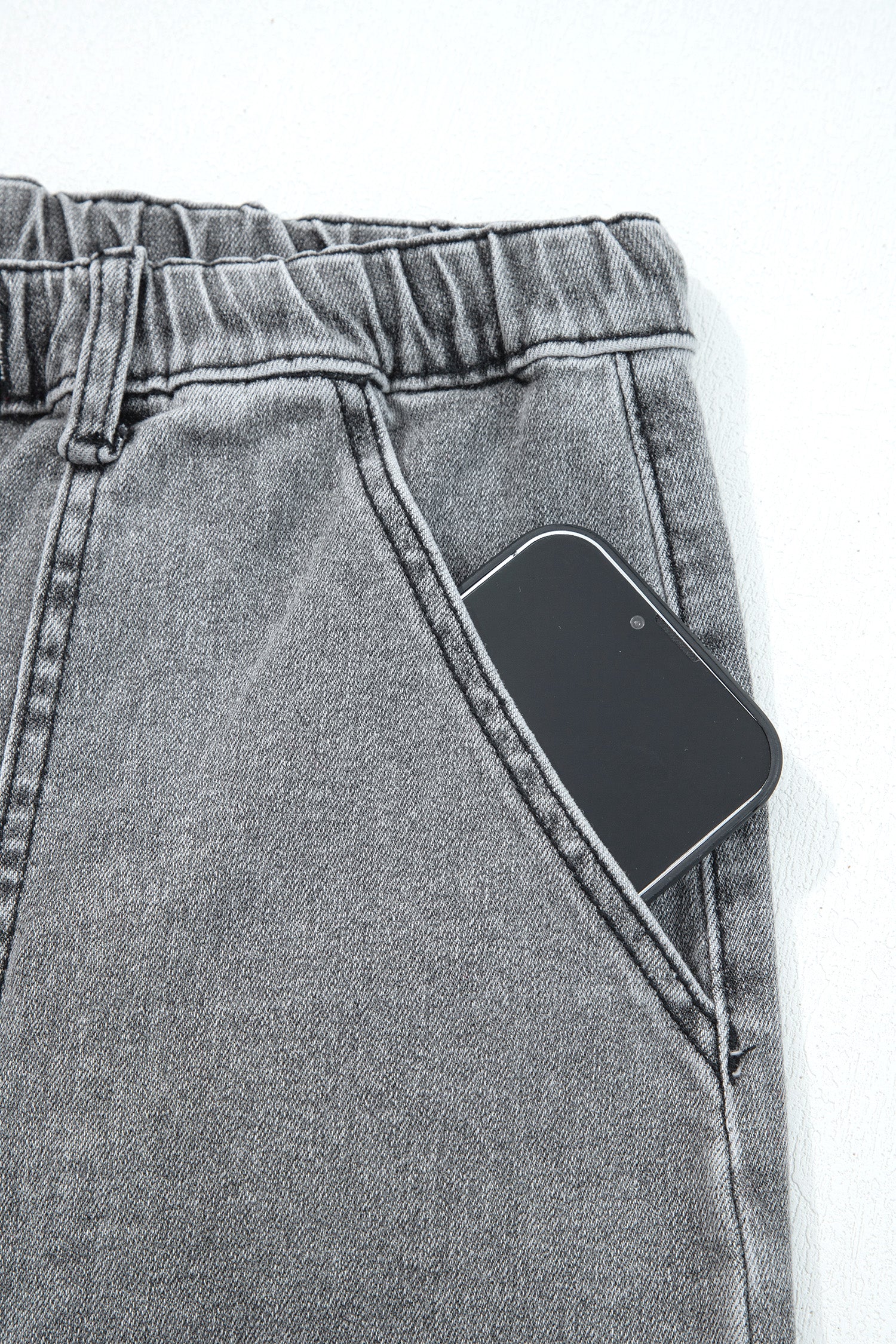 Shop Drawstring Seam Detail Raw Hem Wide Leg Denim Jeans UK 8-22 at LivelyLooks