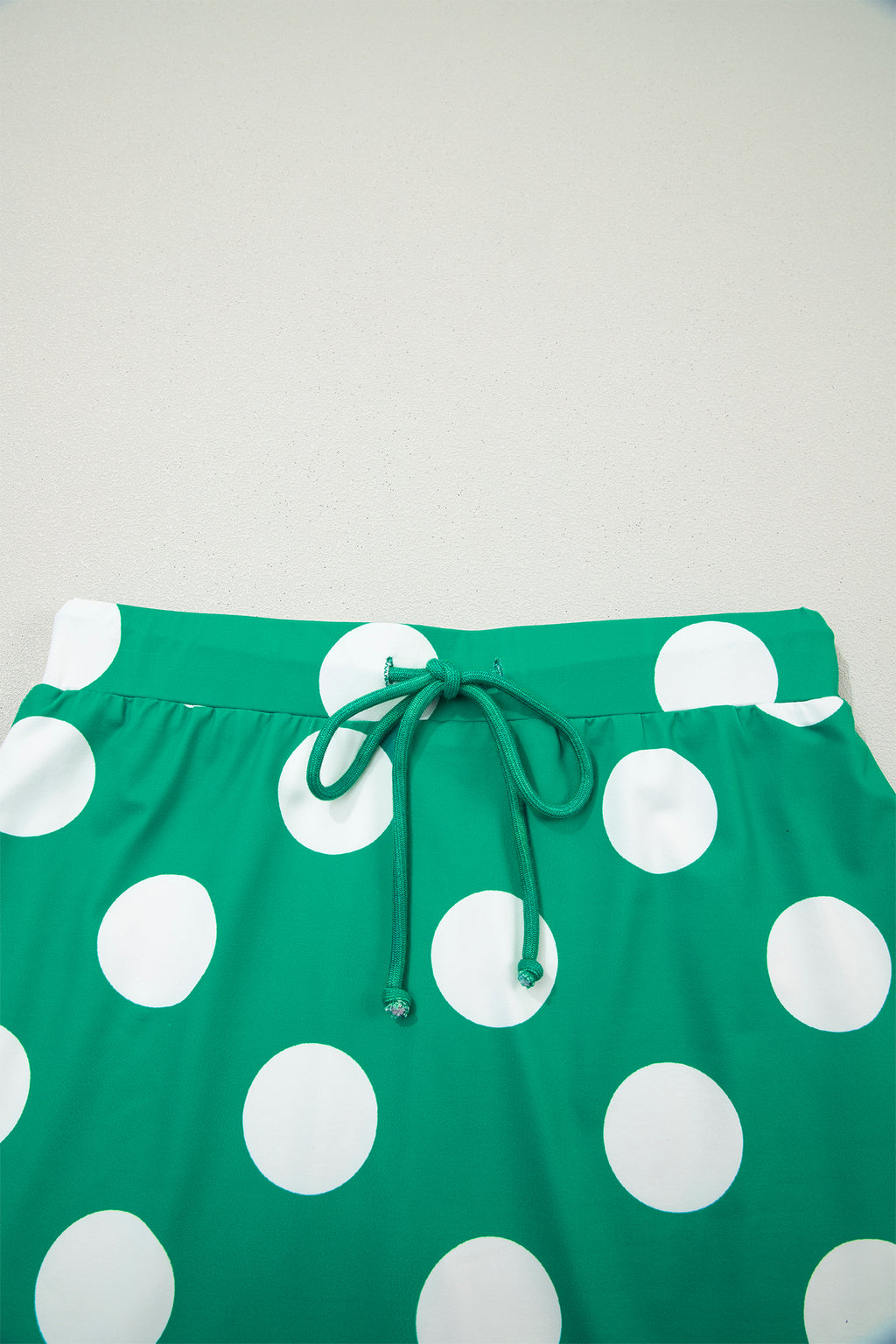 Green Polka Dot 2pcs Set Cropped Tee Bodycon Skort Women S-XL