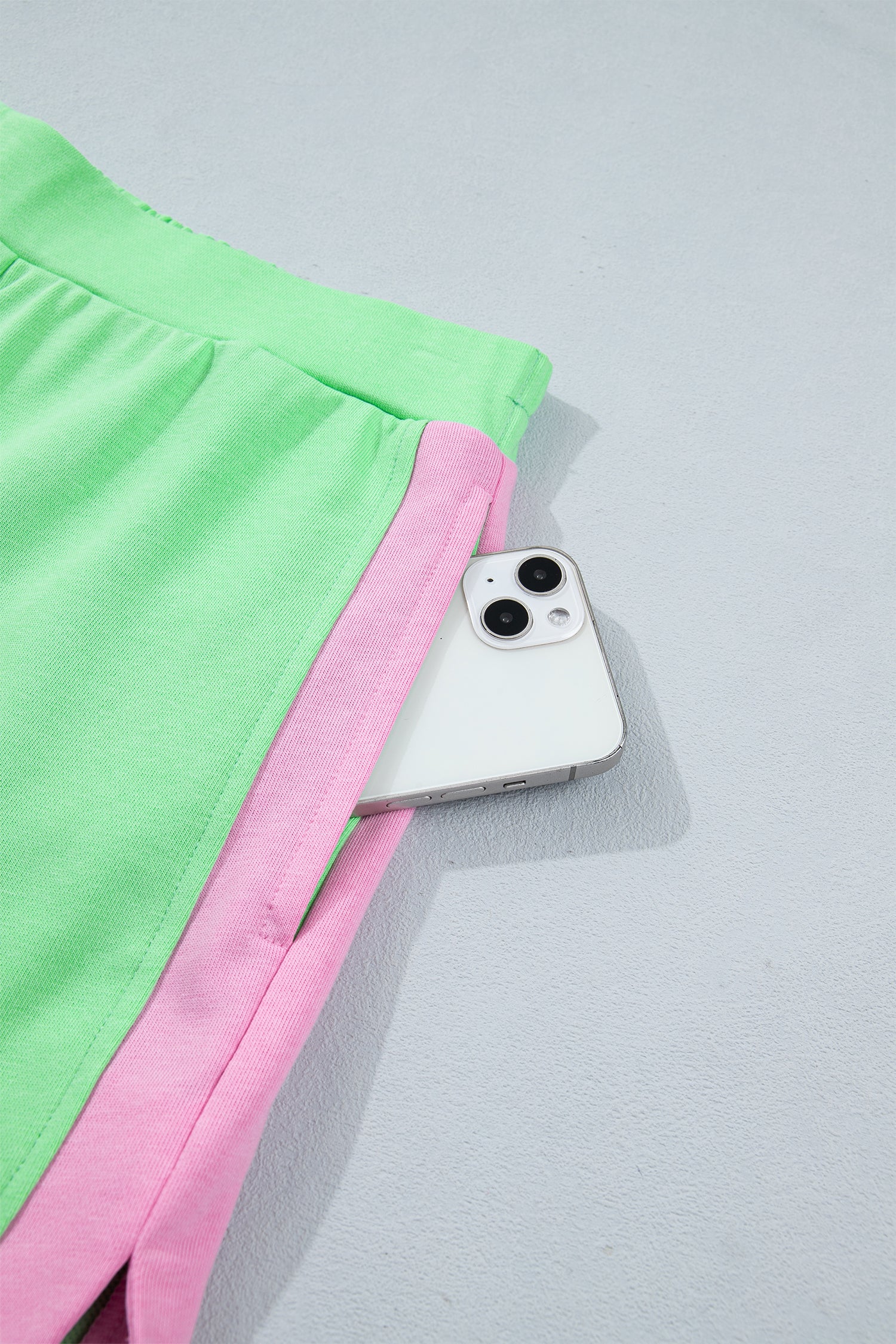 Green Colour Block Half Zip Top & Athleisure Shorts Set | UK 8–22
