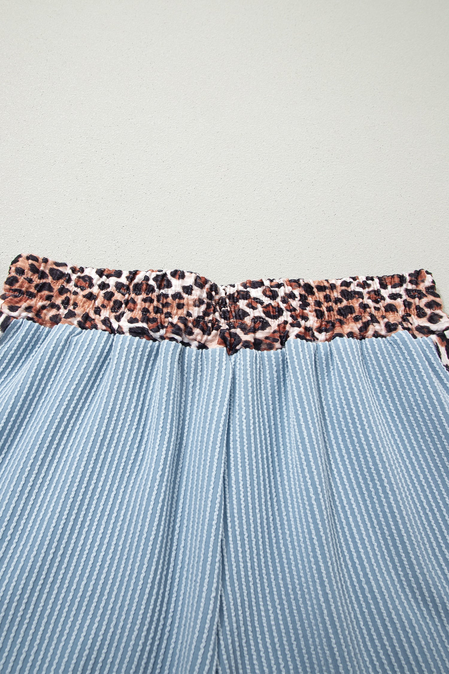 Ribbed Twist Short Set with Leopard Trim | Sky Blue, Light Grey & Sachet Pink