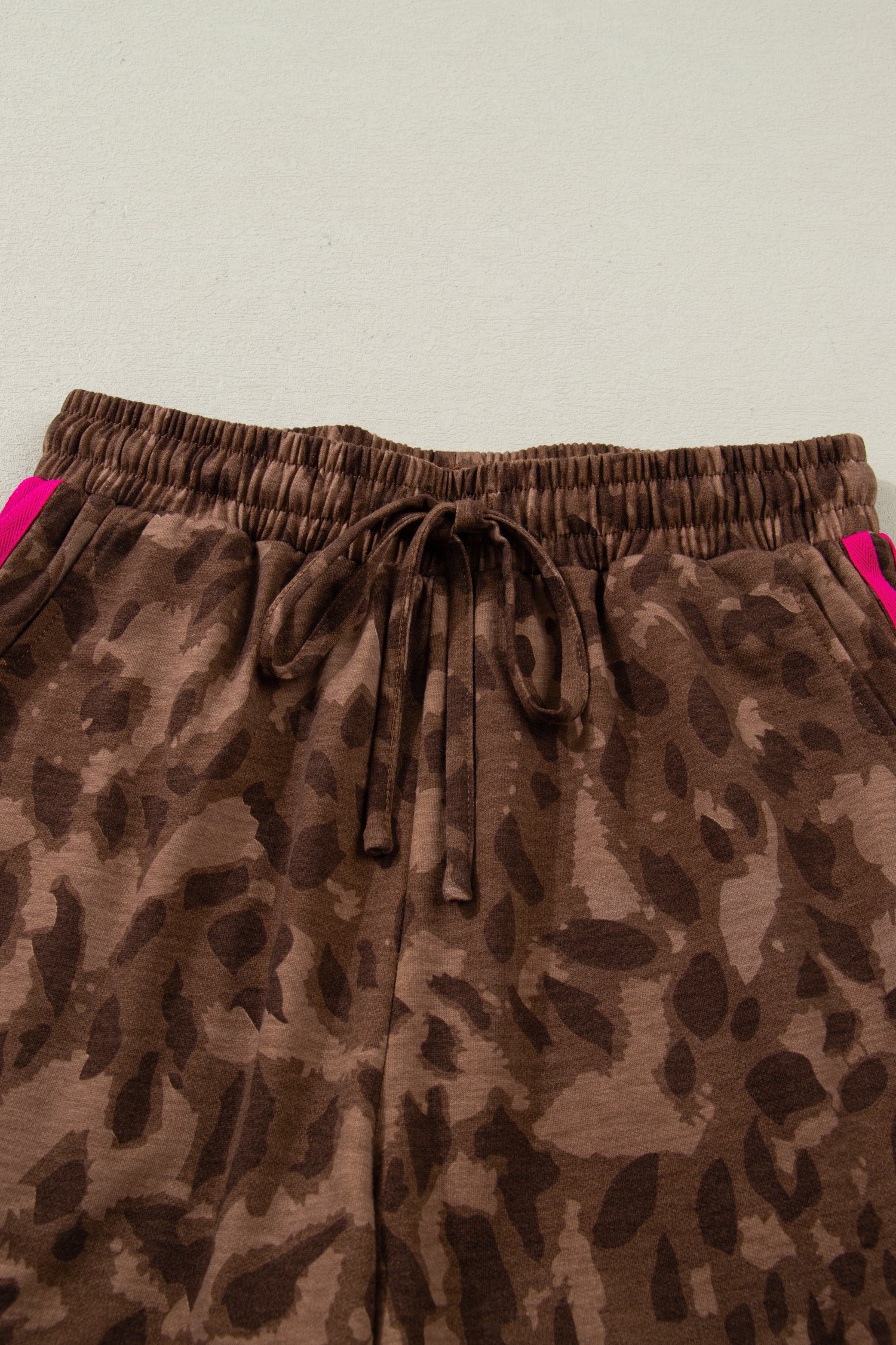 Brown Contrast Striped Accent Leopard Short Set | UK 8–22