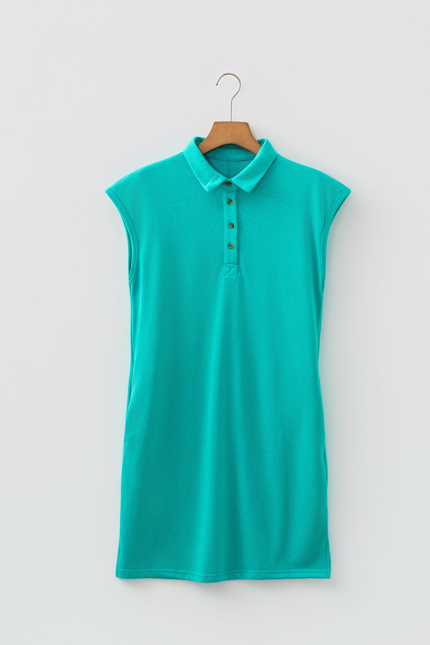 Sea Green Polo Collar T-Shirt Dress Relaxed Fit Pockets