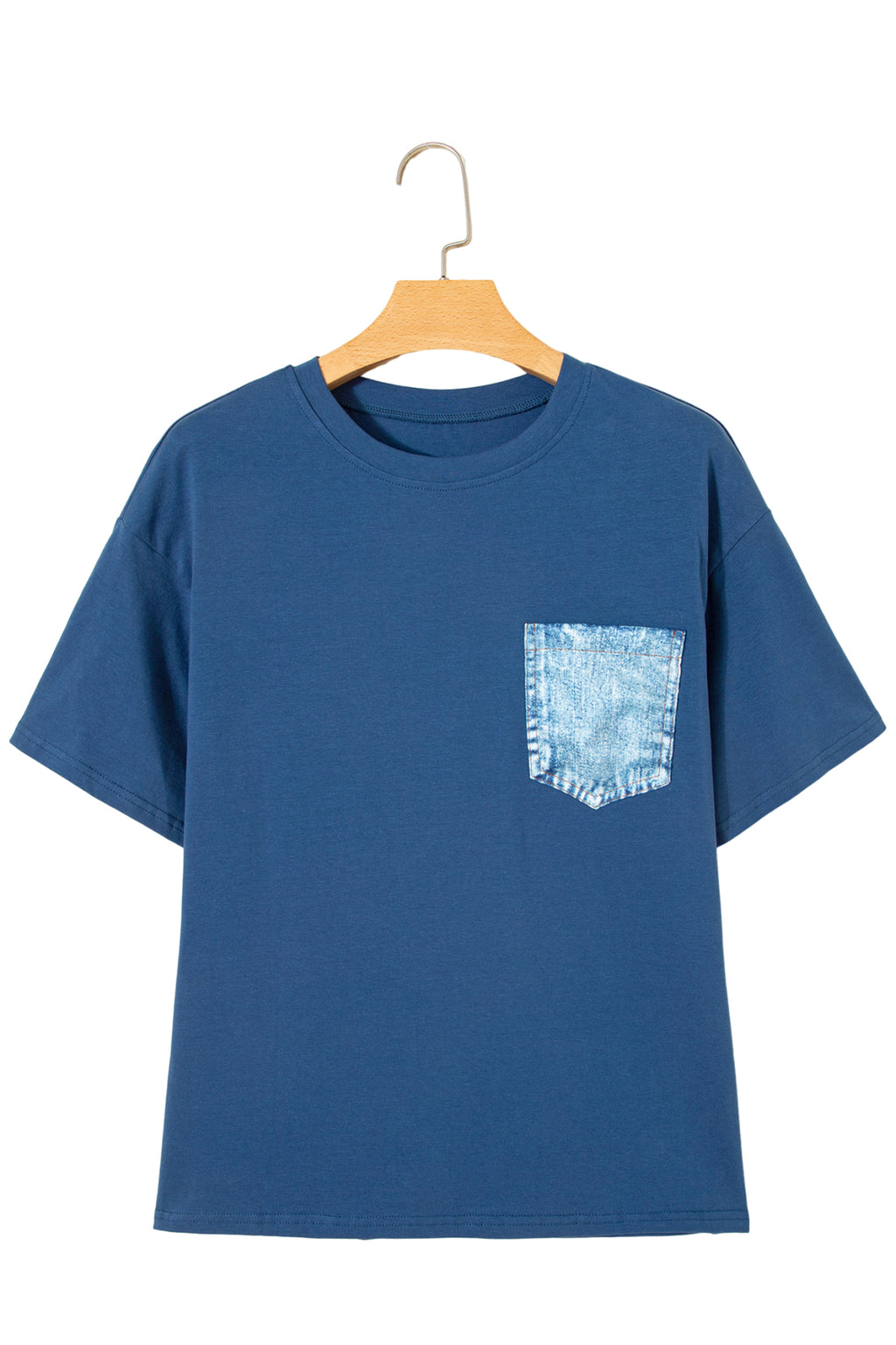 LivelyLooks Sail Blue Colour Block Chest Pocket Casual Short Sleeve Top women's fashion