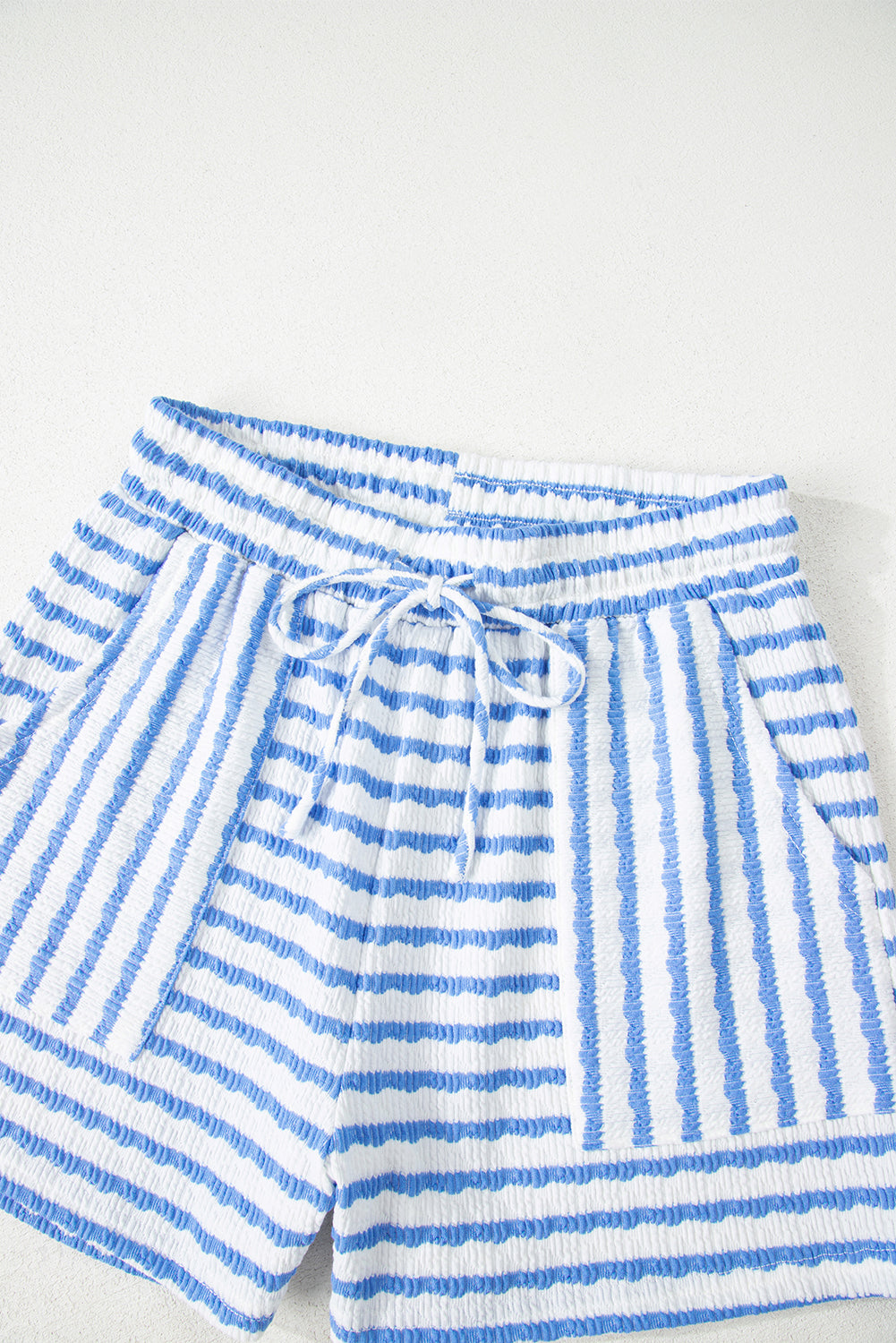 Women's Stripe Knitted Short Sleeve Top & Drawstring Shorts Co-ord S-3XL at LivelyLooks