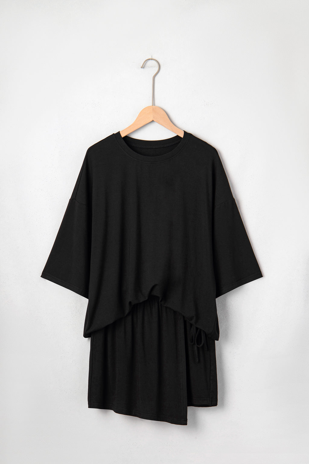Oversized Tee & Tie Wrap Mini Skort 2pcs Set | Black & Laurel Green