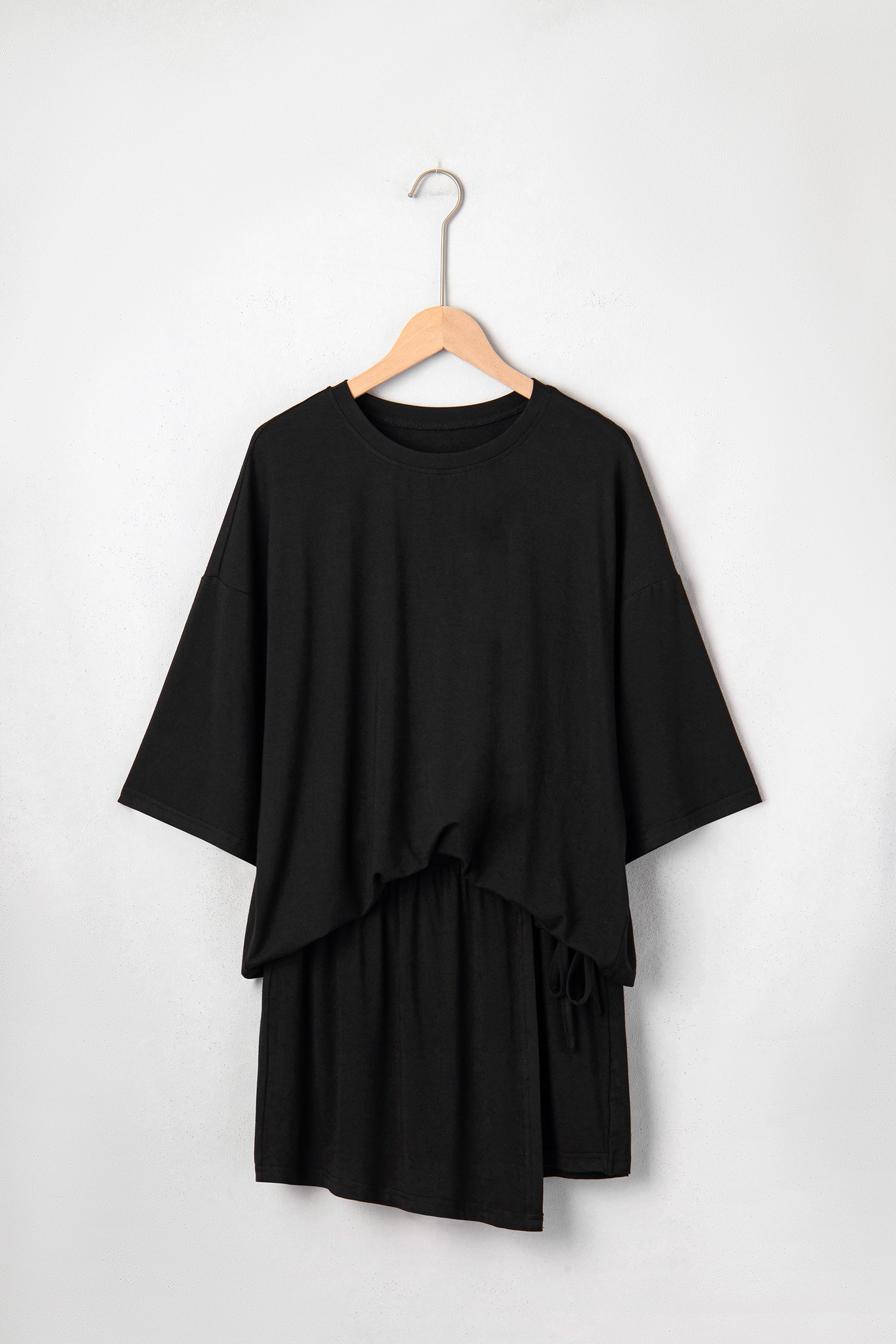 Oversized Tee & Tie Wrap Mini Skort 2pcs Set | Black & Laurel Green