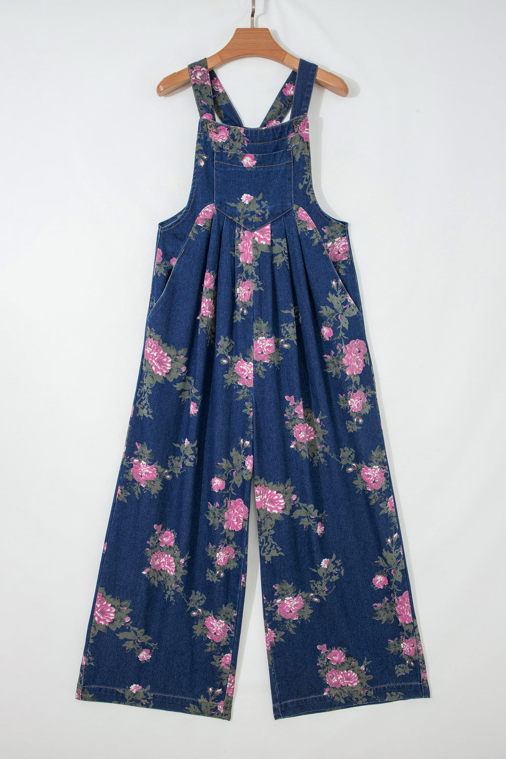 LivelyLooks Floral Print Pleated High Waist Wide Leg Denim Jumpsuit | S-XL women's fashion