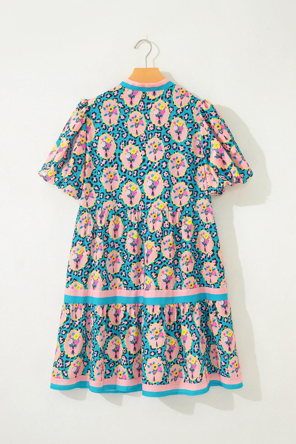 Green Leopard Floral Short Sleeve Mini Dress S-XL