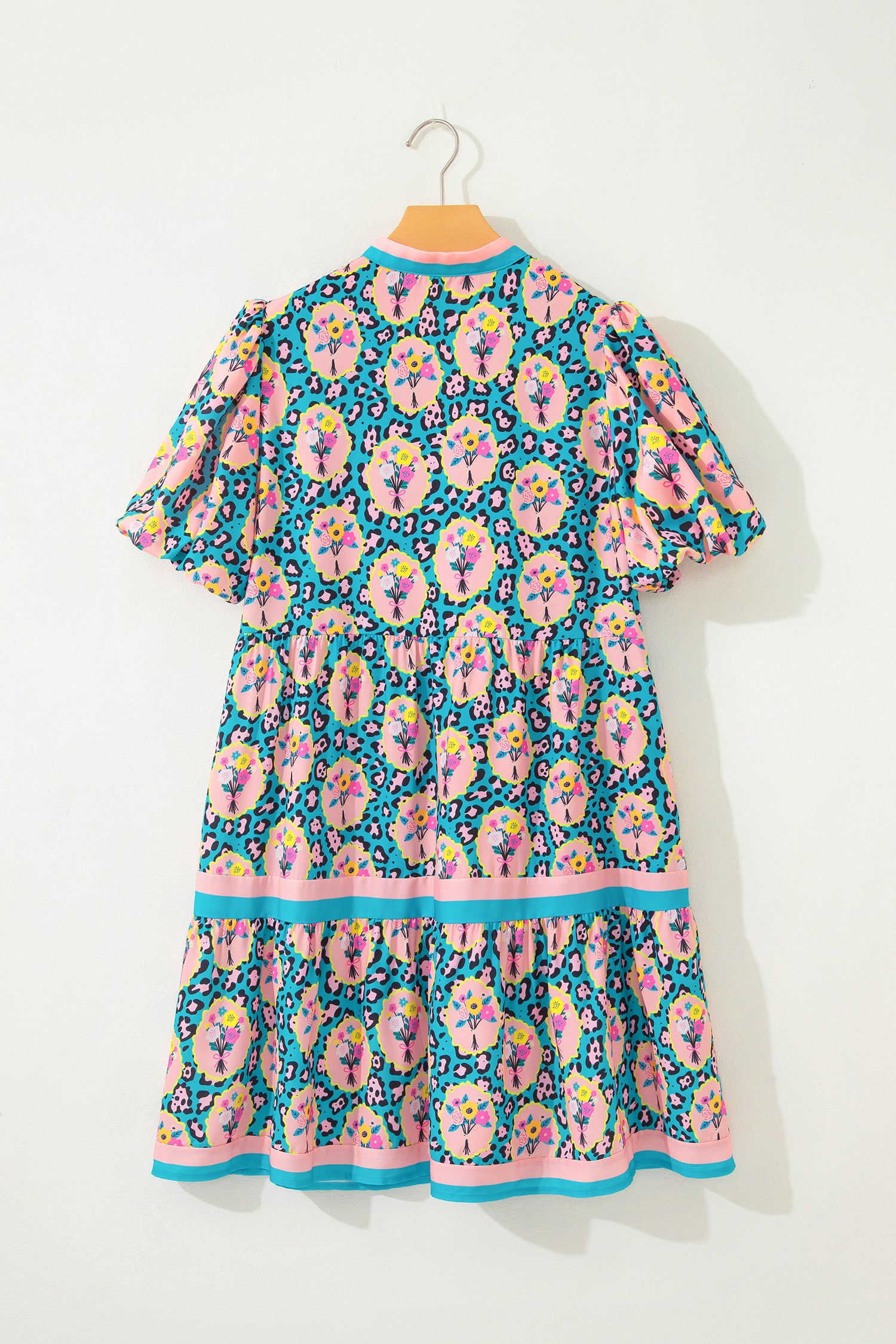 Green Leopard Floral Short Sleeve Mini Dress S-XL