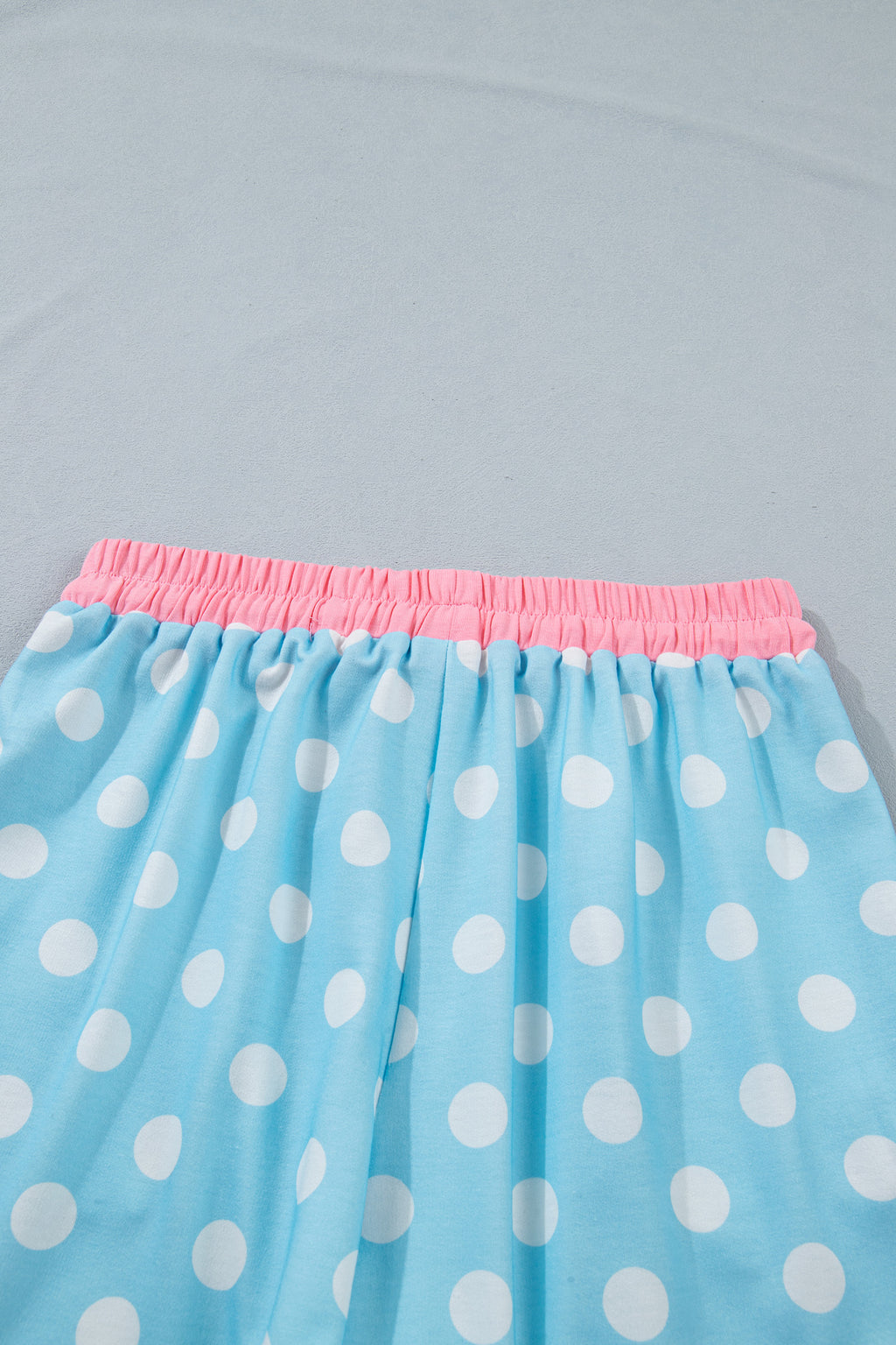 Polka Dot Contrast Edge Casual Short Set Pink Sky Blue Women S-XL
