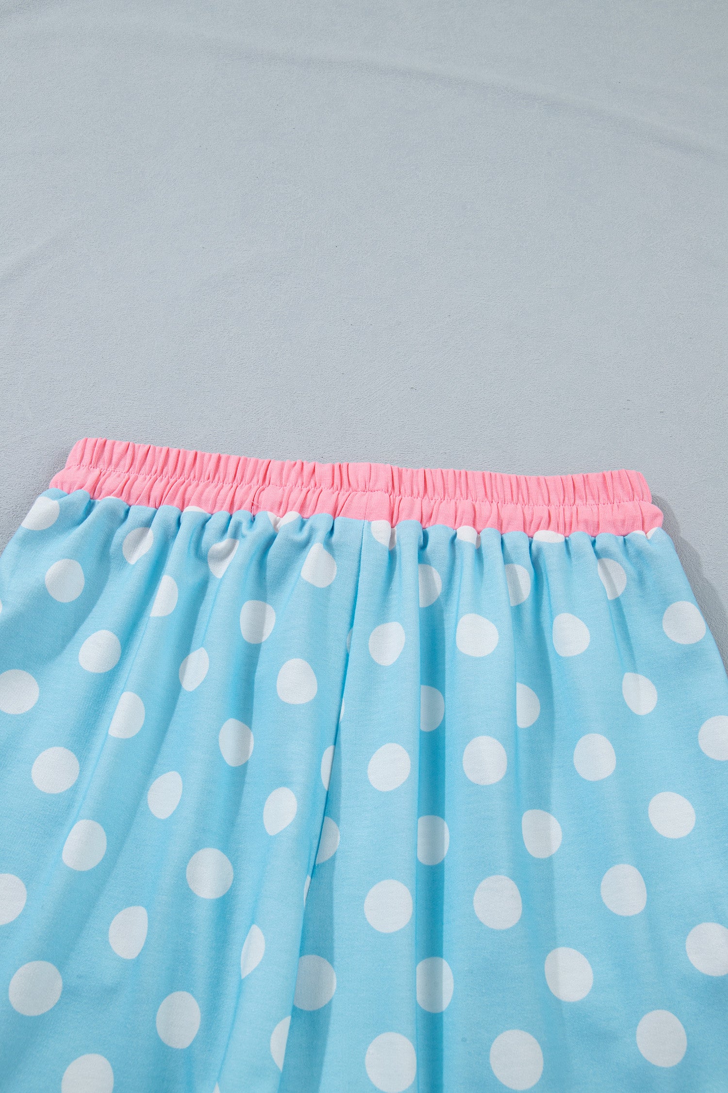 Polka Dot Contrast Edge Casual Short Set Pink Sky Blue Women S-XL