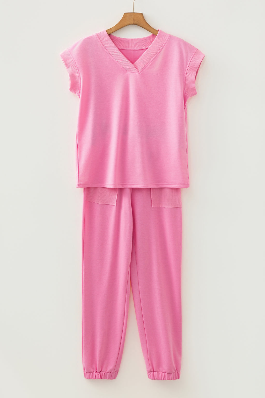 V-Neck Tee & Drawstring Pant Set | Apricot Pink, Mint Green, Bonbon & Beau Blue