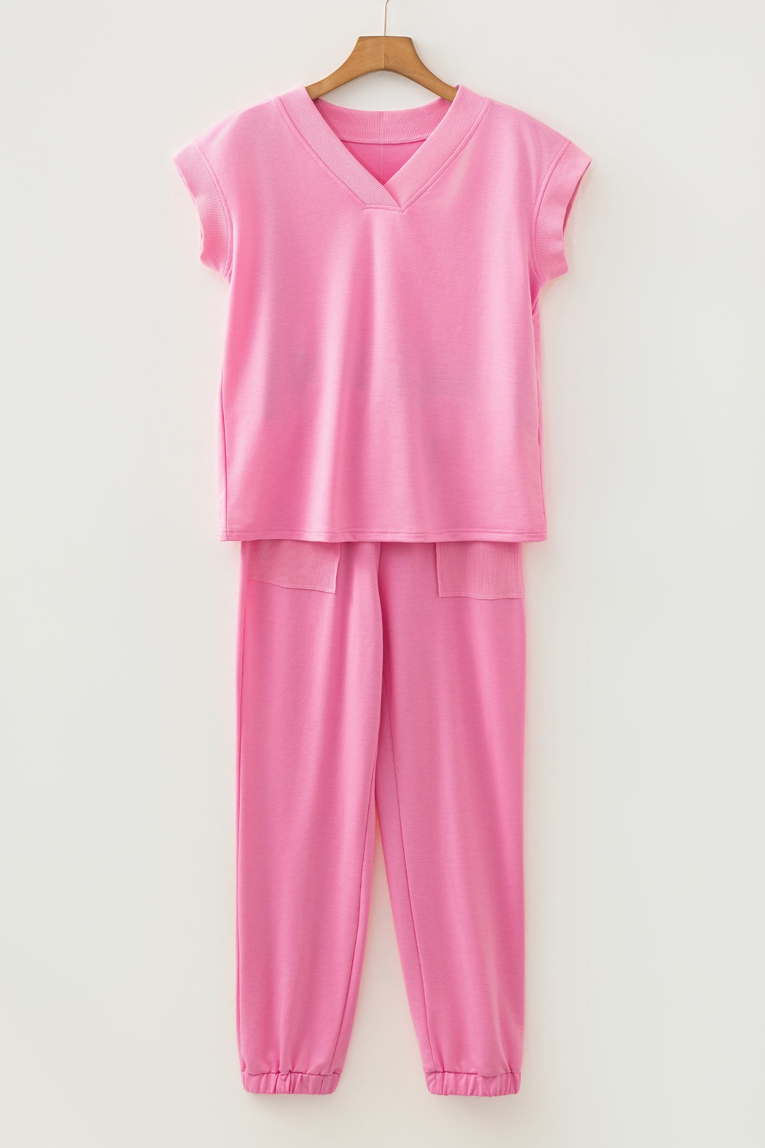 V-Neck Tee & Drawstring Pant Set | Apricot Pink, Mint Green, Bonbon & Beau Blue