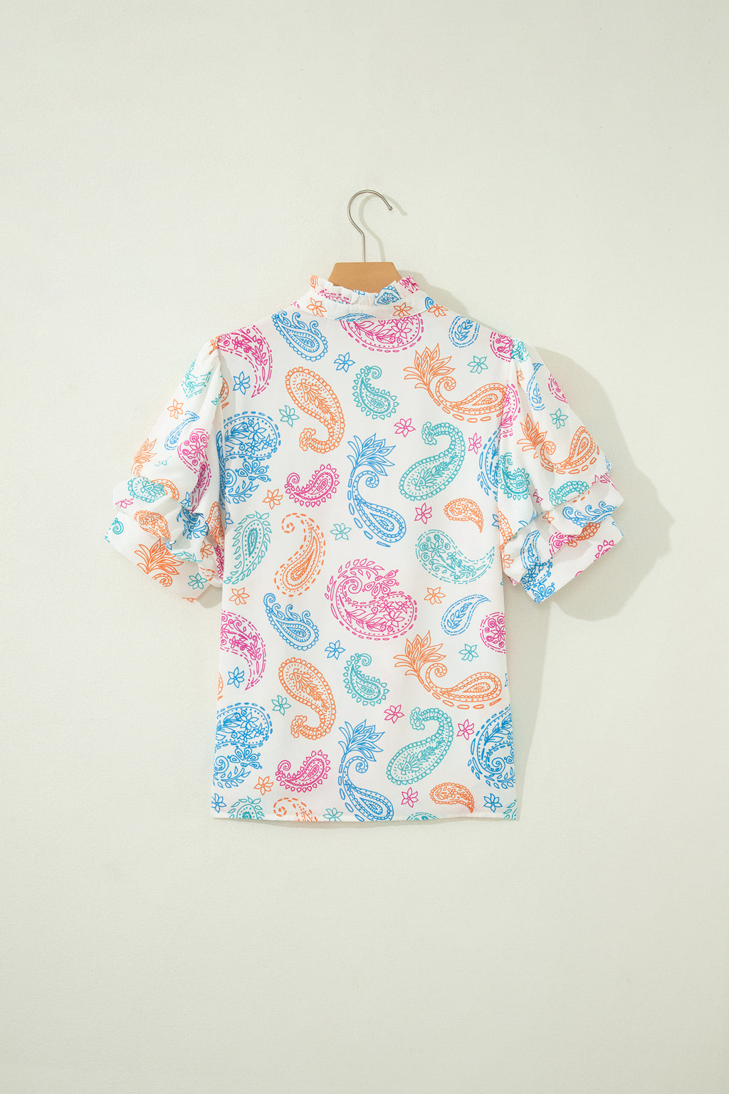 Women's Multicolour Vibrant Paisley Print Keyhole Puff Sleeve Blouse at LivelyLooks