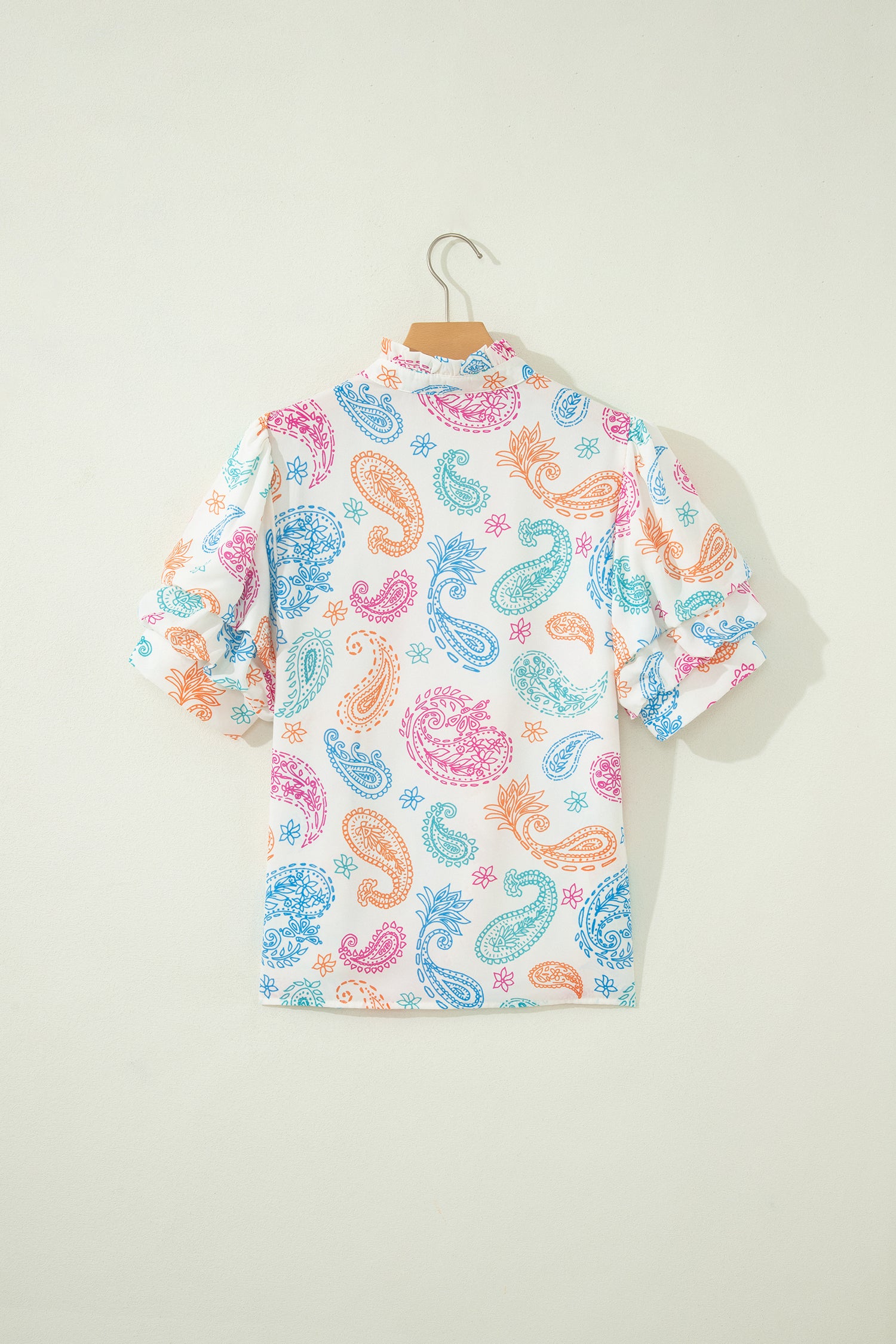 Women's Multicolour Vibrant Paisley Print Keyhole Puff Sleeve Blouse at LivelyLooks