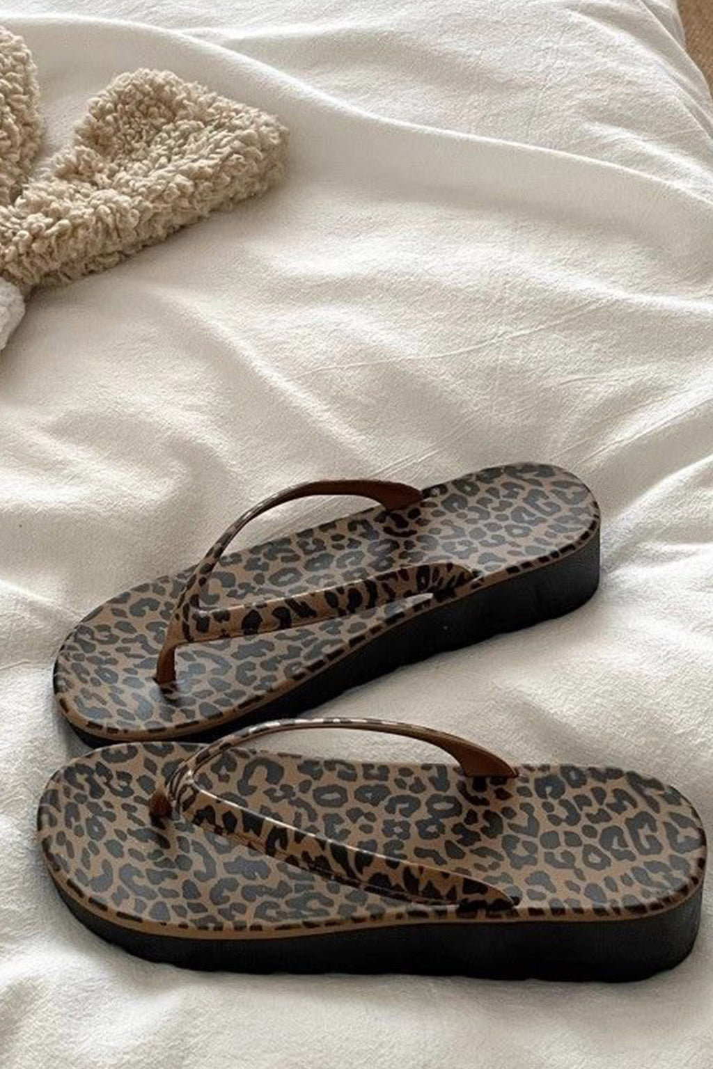 Chestnut Leopard Print Low Heel Flip Flops | EU 37-41