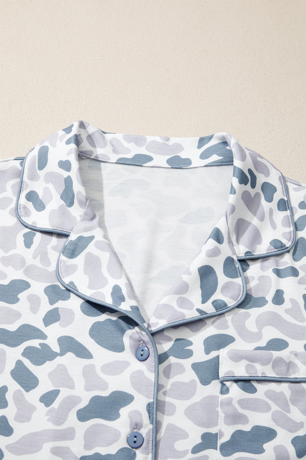 Camo & Polka Dot Lapel Shirt Drawstring Shorts Pyjama Set