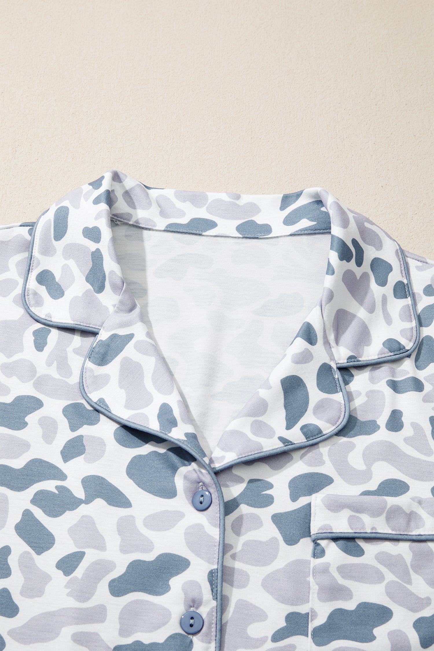 Camo & Polka Dot Lapel Shirt Drawstring Shorts Pyjama Set