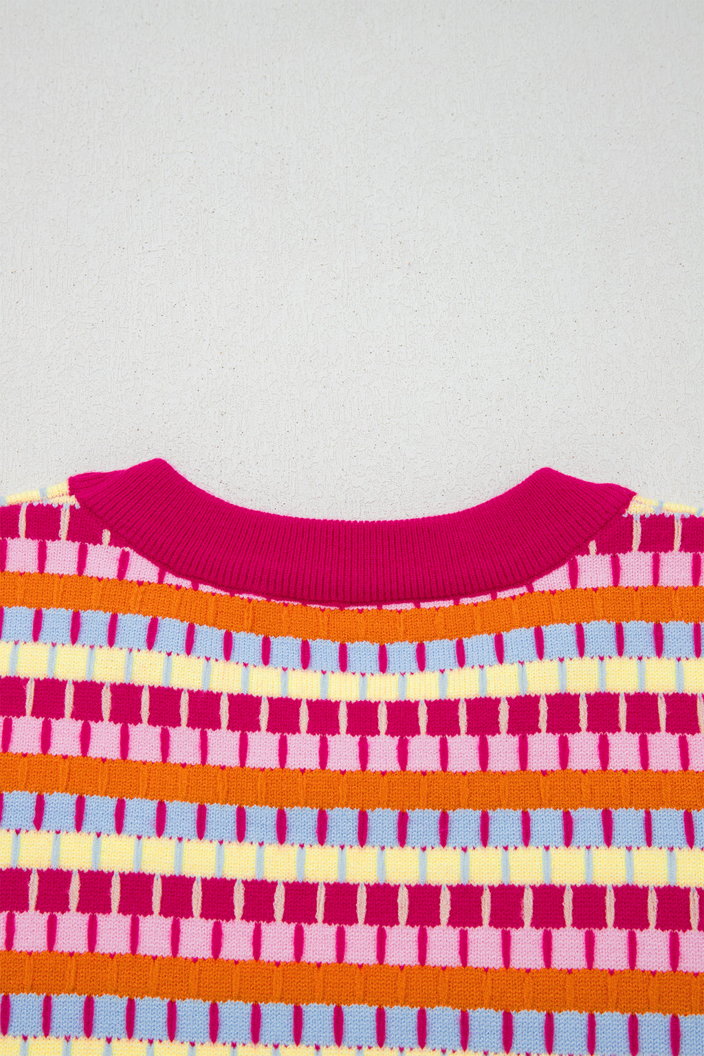 Women's Rose Red Abstract Stripe Knit Short Sleeve Sweater at LivelyLooks
