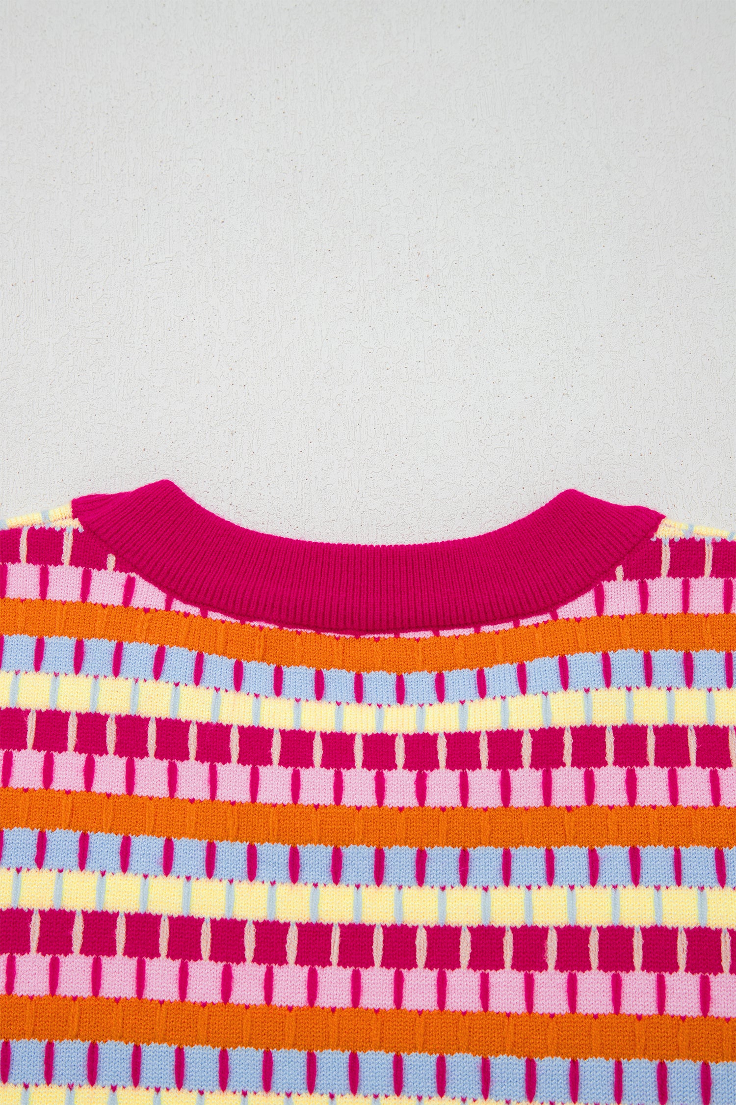 Women's Rose Red Abstract Stripe Knit Short Sleeve Sweater at LivelyLooks