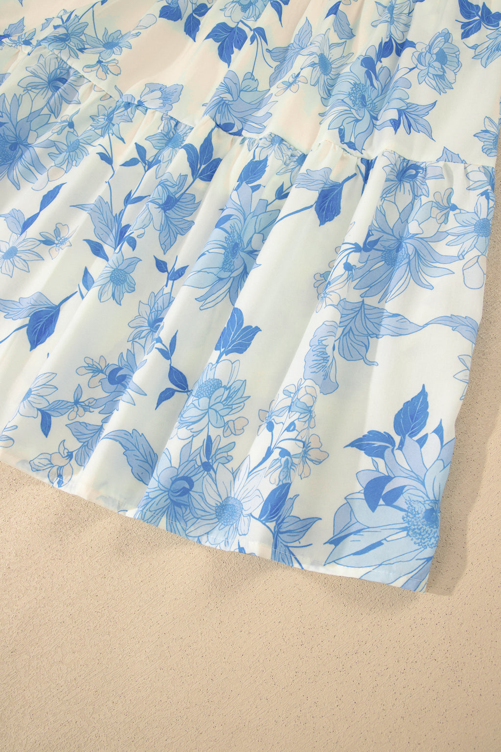 Sky Blue Floral Smocked Maxi Dress Ruffled Straps High Waist S-XL