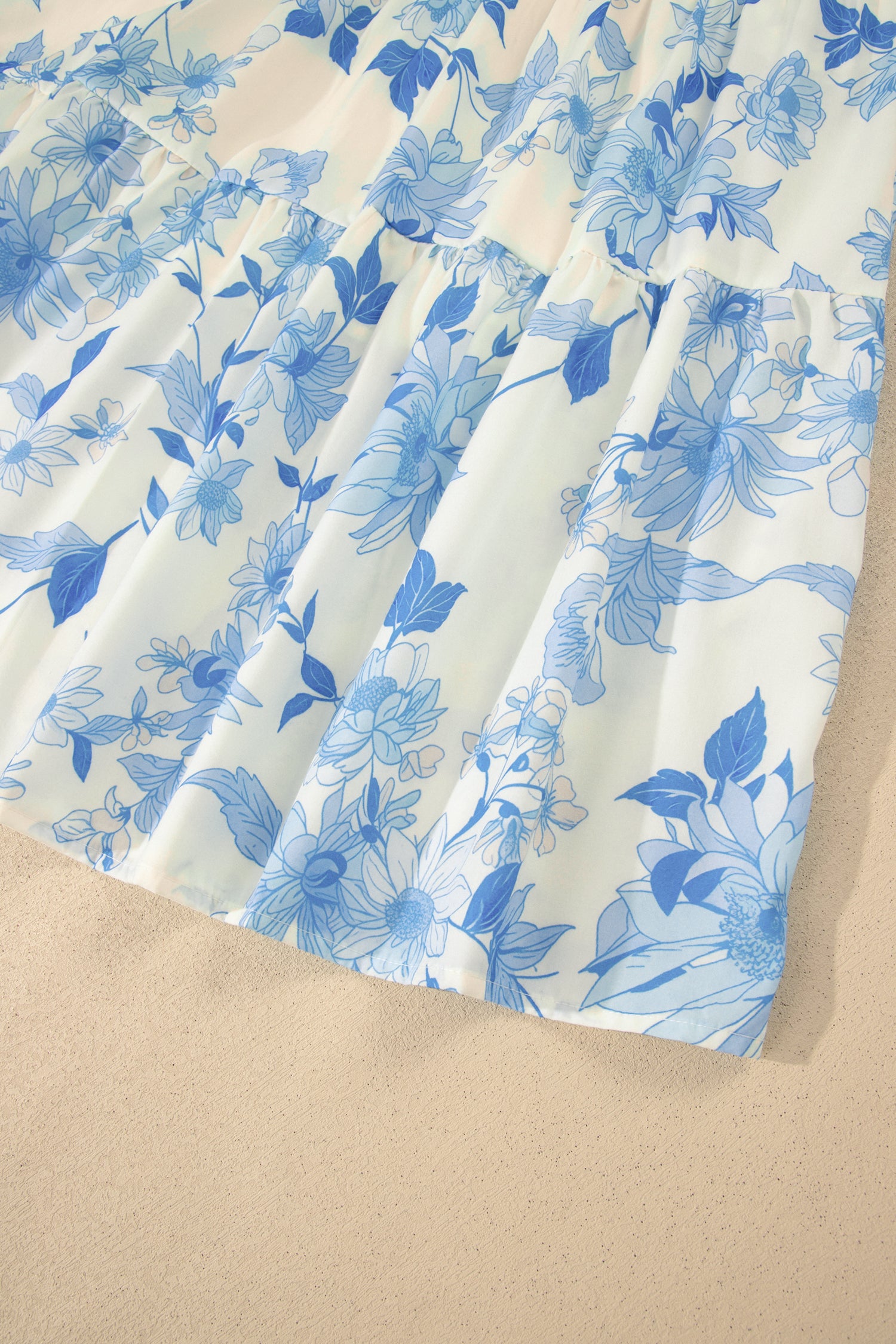 Sky Blue Floral Smocked Maxi Dress Ruffled Straps High Waist S-XL