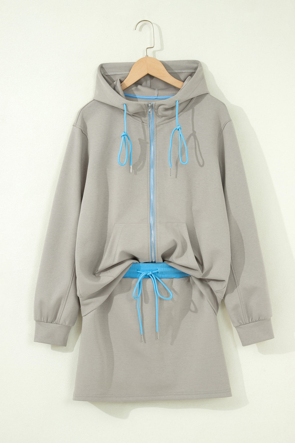 Smoke Green Contrast Trim Zip Up Sporty Jacket & Mini Skort Set