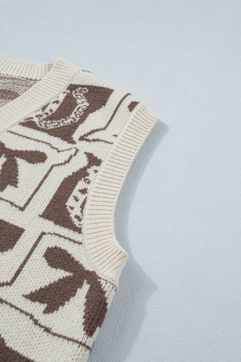 Women's Brown Western Horseshoe Bow Print V Neck Loose Sweater Vest at LivelyLooks