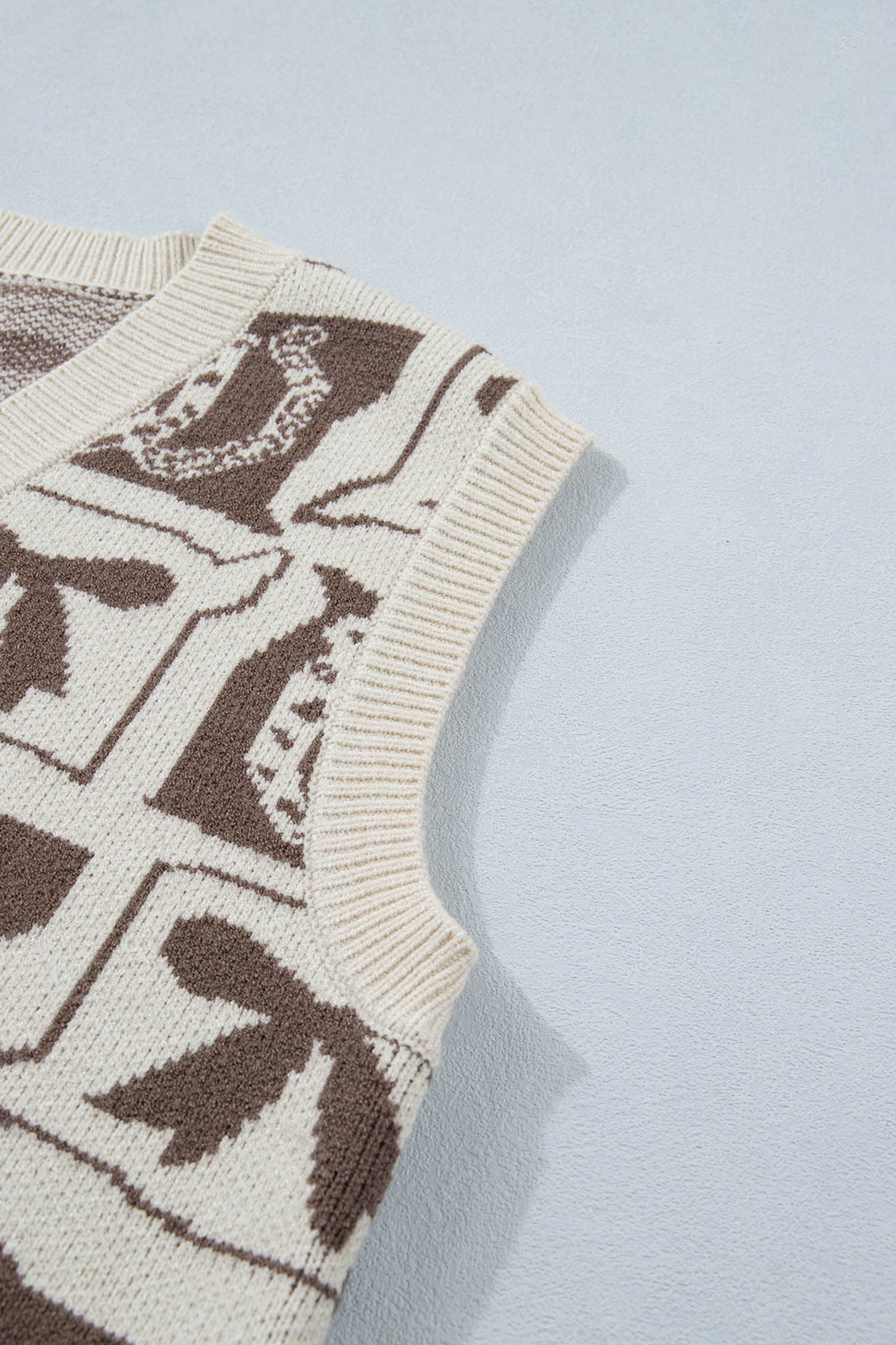 Women's Brown Western Horseshoe Bow Print V Neck Loose Sweater Vest at LivelyLooks
