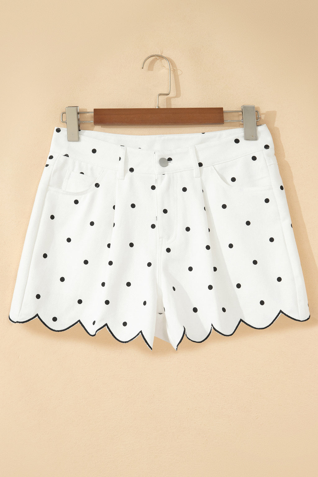 Women's White Polka Dot Embroidered Scallop Hem Shorts | UK 8-20 at LivelyLooks