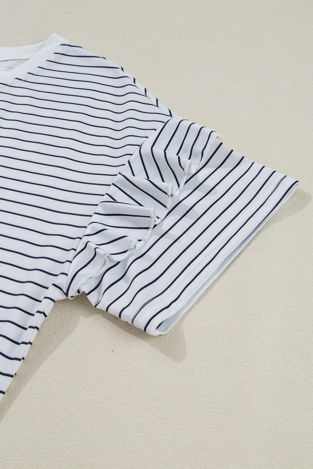 Women's Green Stripe Ruffled Short Sleeve Crew Neck Shift Mini Dress at LivelyLooks