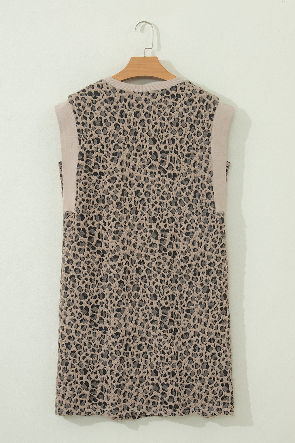 Women's Khaki Leopard Textured Sleeveless Mini Dress with Pockets at LivelyLooks