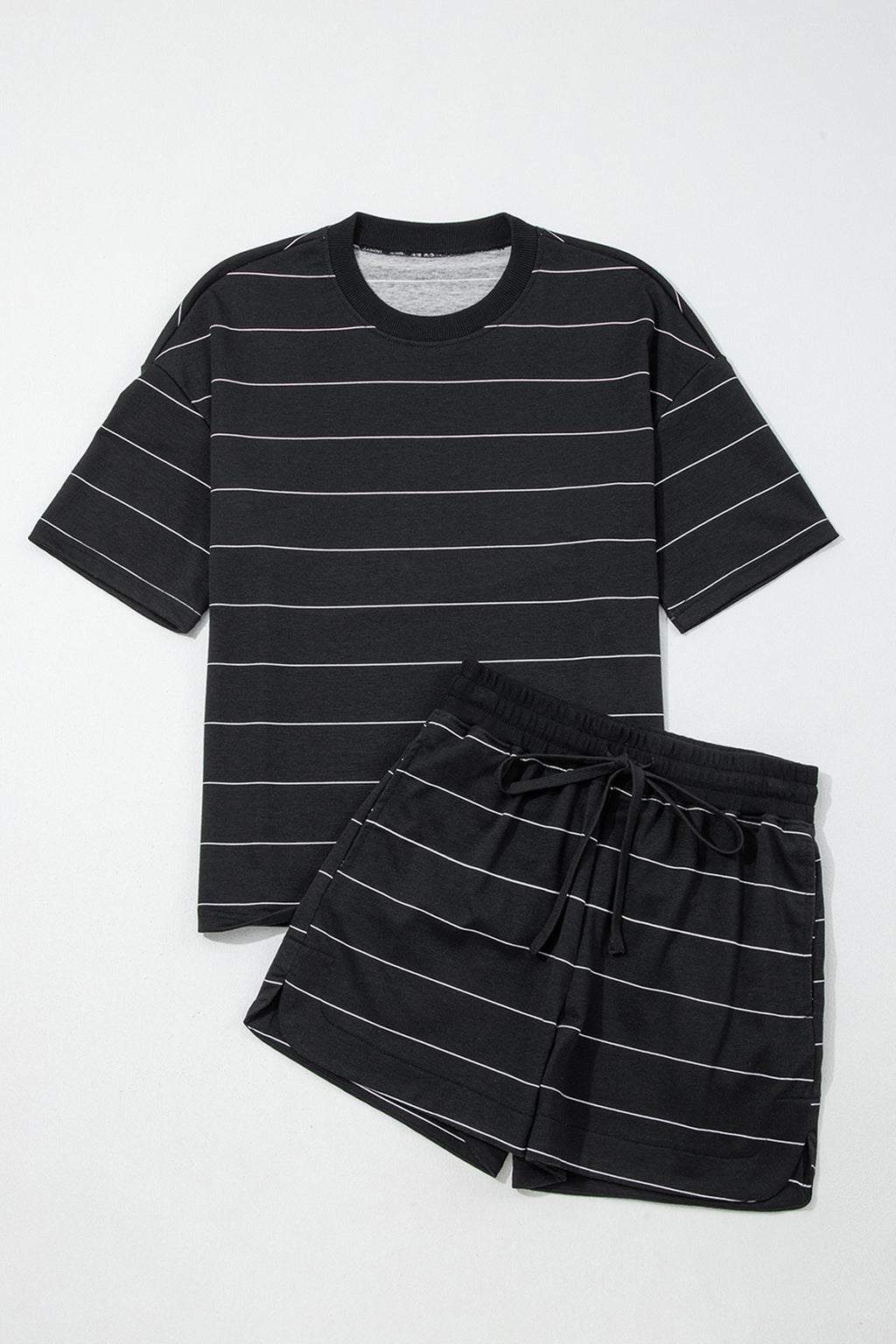 Stripe Half Sleeve Tee & Drawstring Shorts Co-ord Set – White & Black